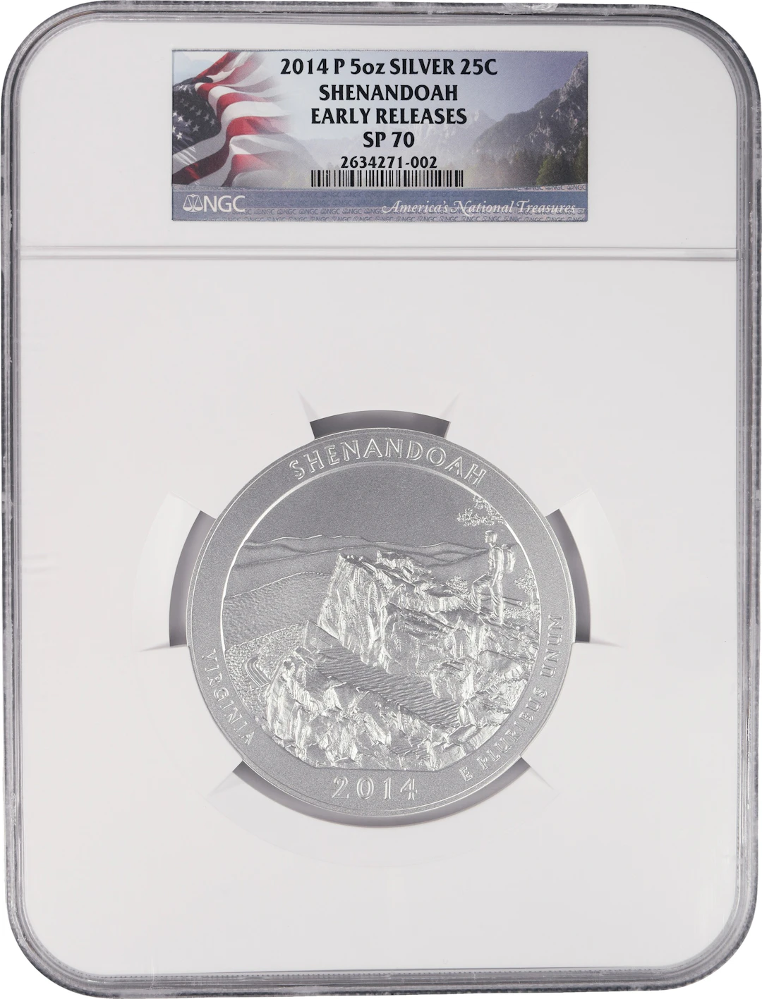 (5 oz, 155.52 g ASW). 2014-P Shenandoah America the Beautiful 5 oz