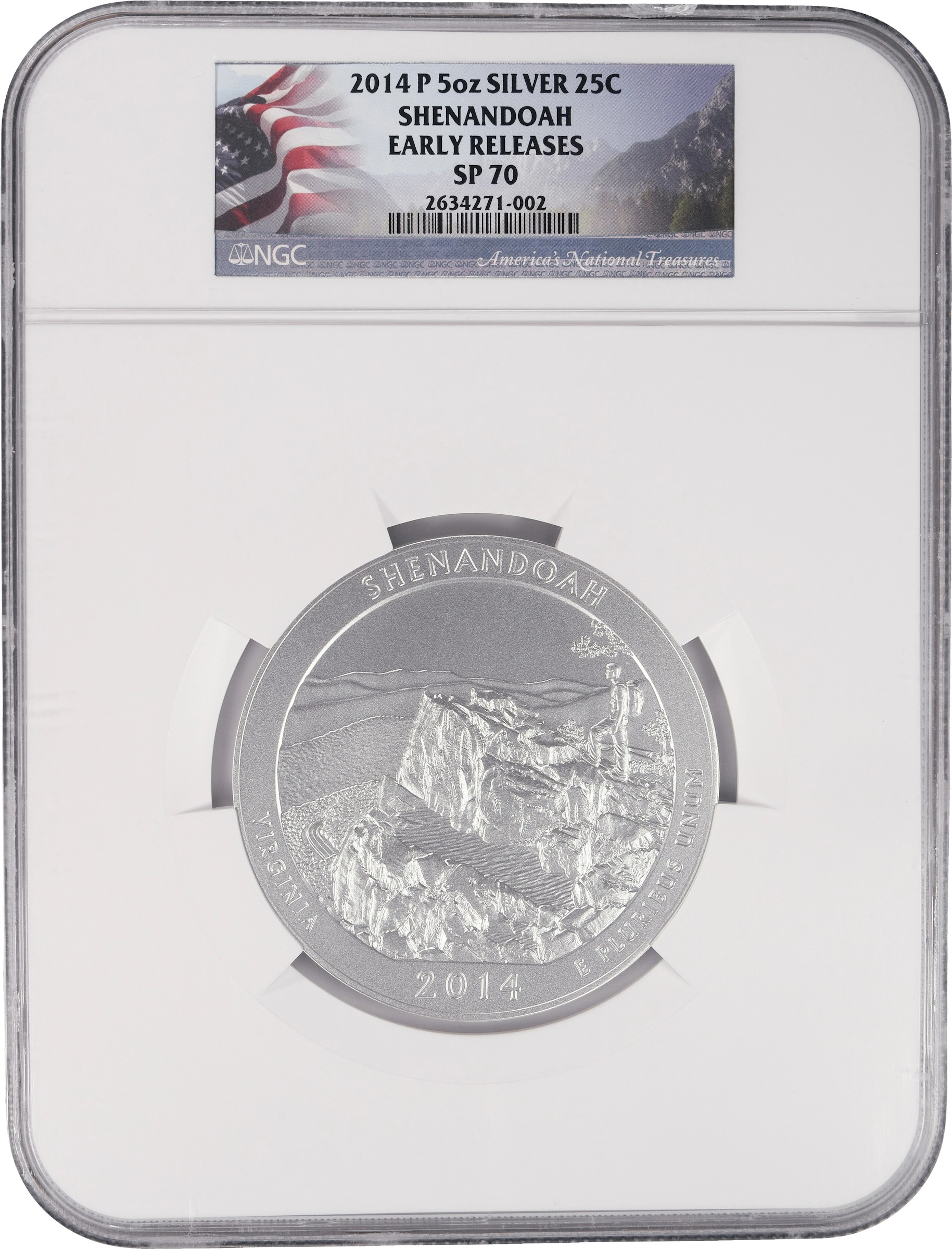 (5 oz, 155.52 g ASW). 2014-P Shenandoah America the Beautiful 5 oz