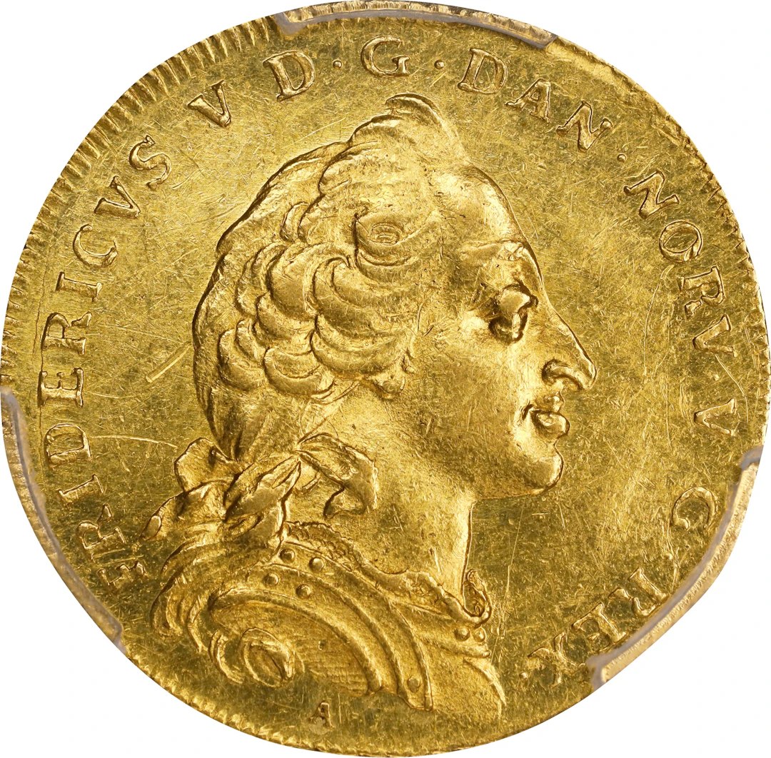 (◊) DENMARK. Ducat, 1758-A/VH. Copenhagen Mint. Frederik V. PCGS MS-61.