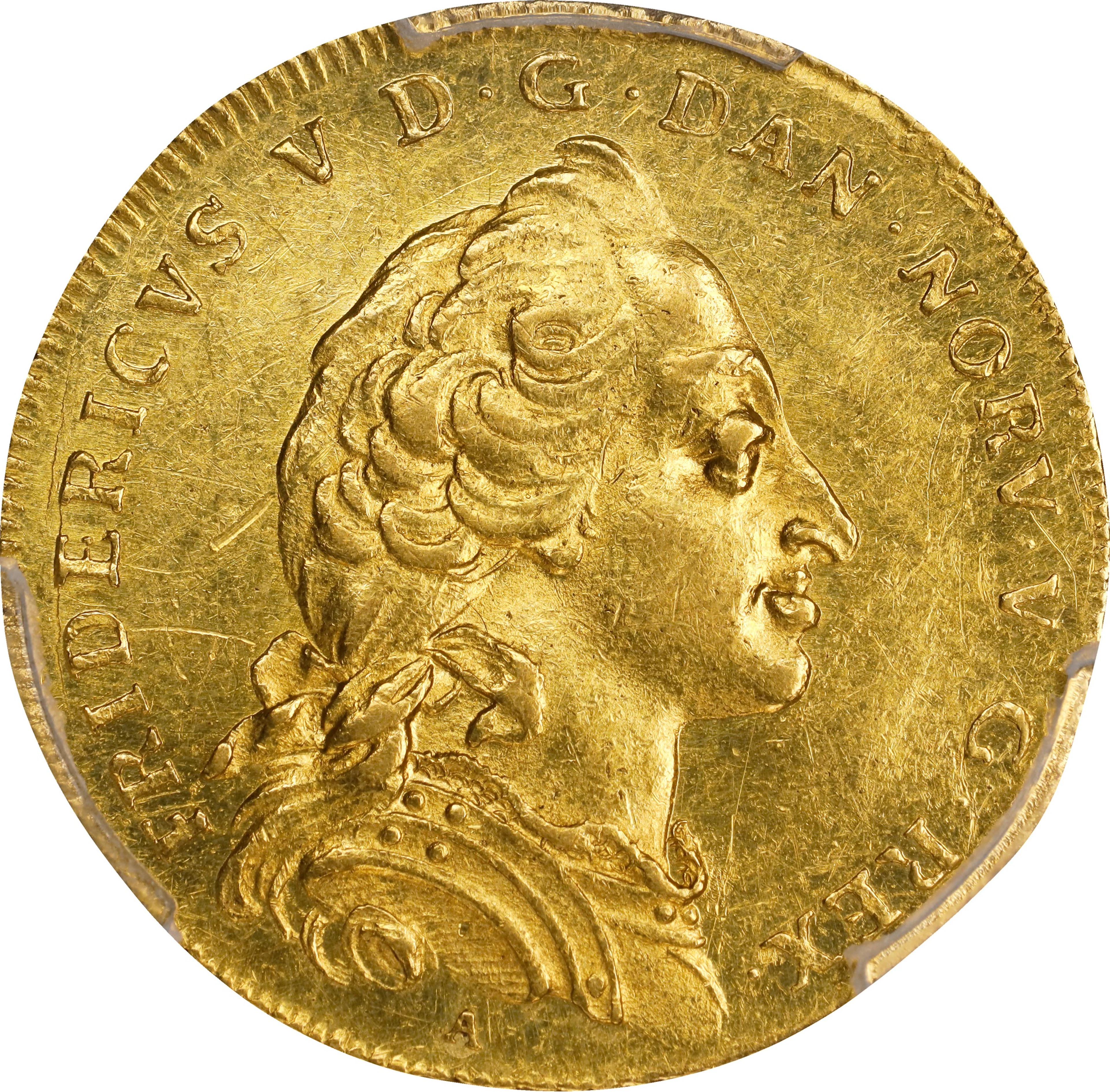 (◊) DENMARK. Ducat, 1758-A/VH. Copenhagen Mint. Frederik V. PCGS MS-61.