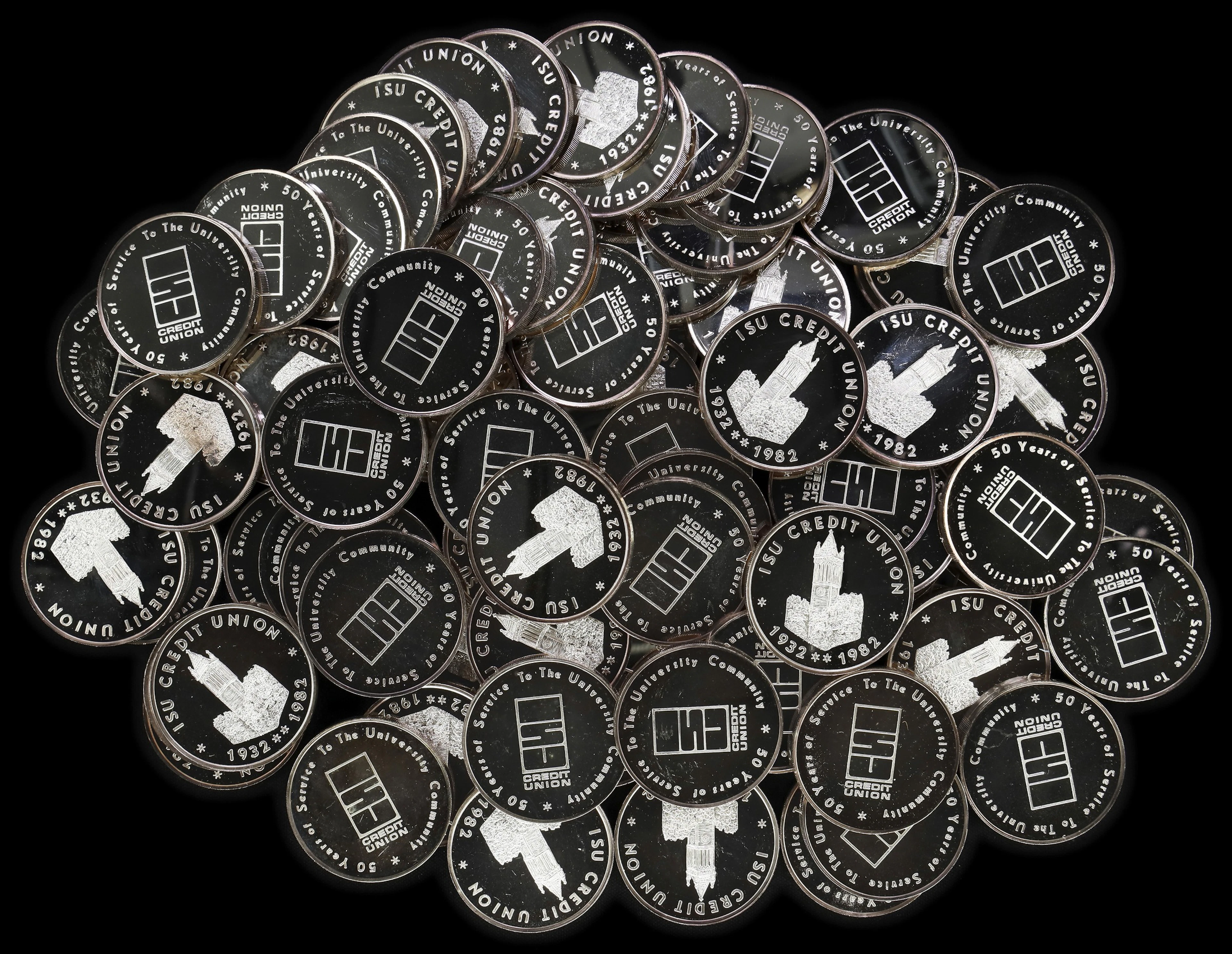 (81 oz, 2519.424 g ASW). Lot of (81) ISU Credit Union 1 oz Silver Rounds.