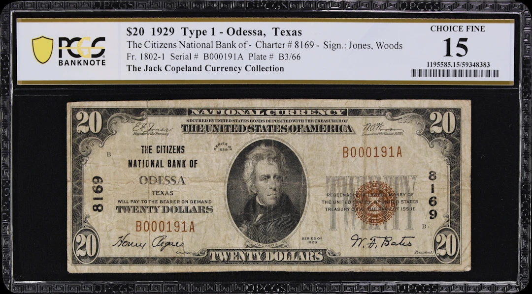Odessa, Texas. $20 1929 Ty. 1. Fr. 1802-1. Citizens NB. Charter #8169.