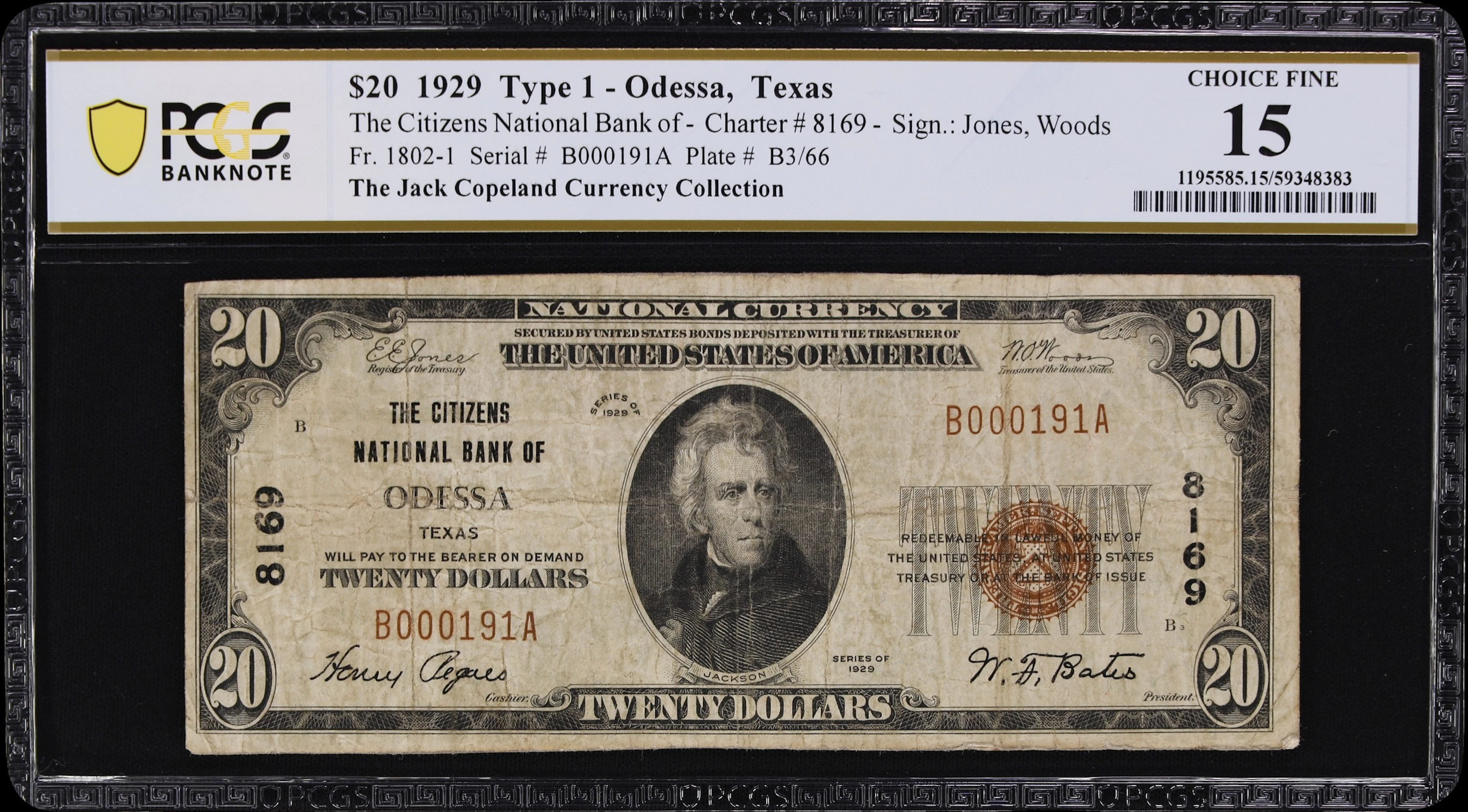 Odessa, Texas. $20 1929 Ty. 1. Fr. 1802-1. Citizens NB. Charter #8169.