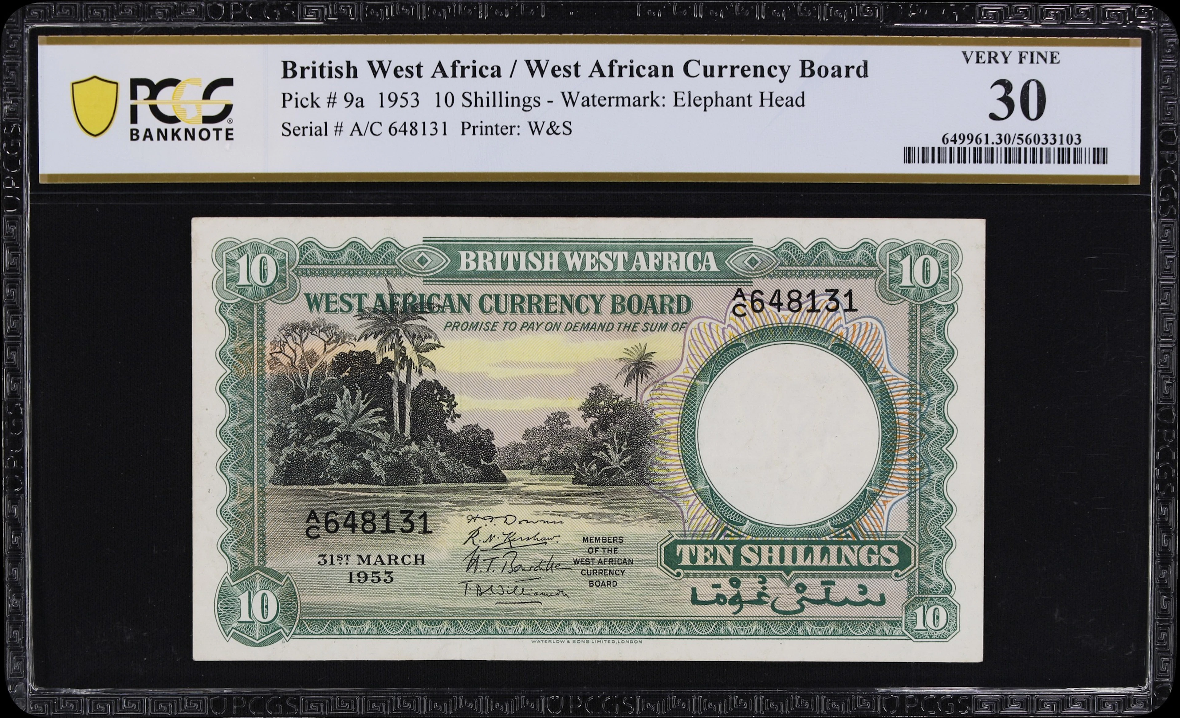 BRITISH WEST AFRICA. West African Currency Board. 10 Shillings, 31.3.1953.