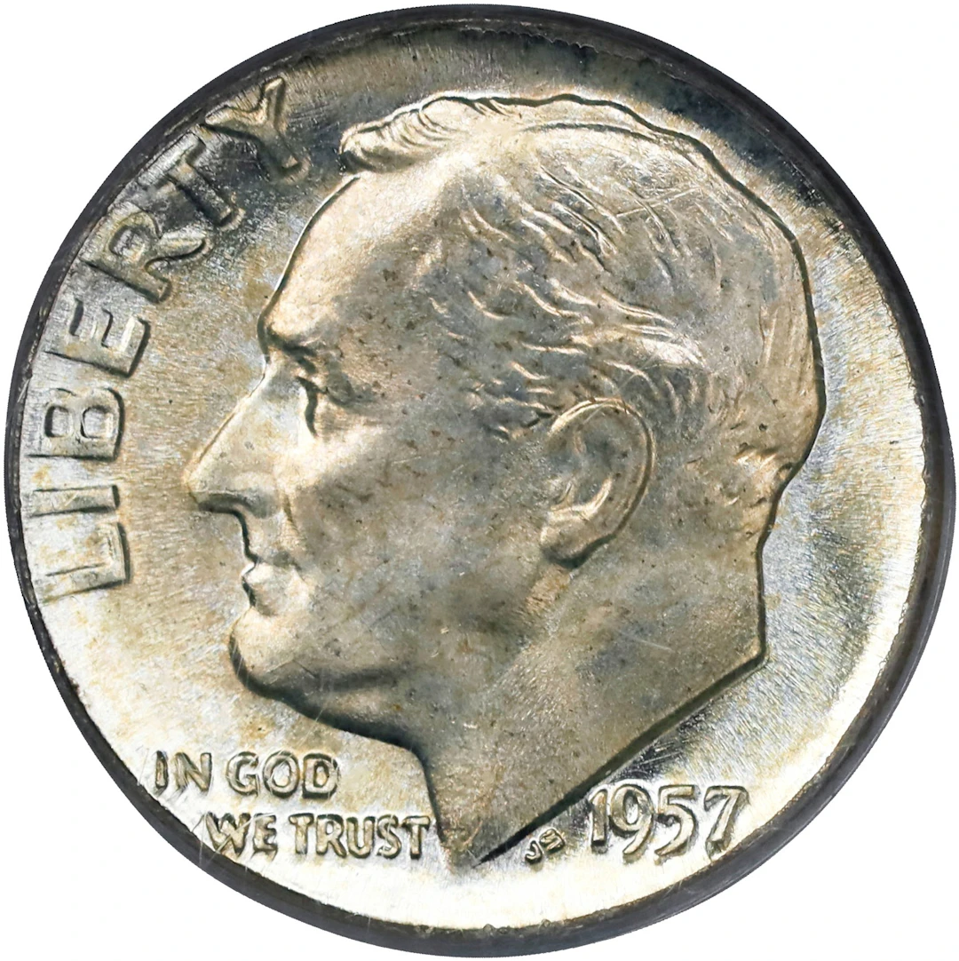 1957 Roosevelt Dime. Sample Holder. MS-64 (PCGS). OGH Generation 2.0 Doily.