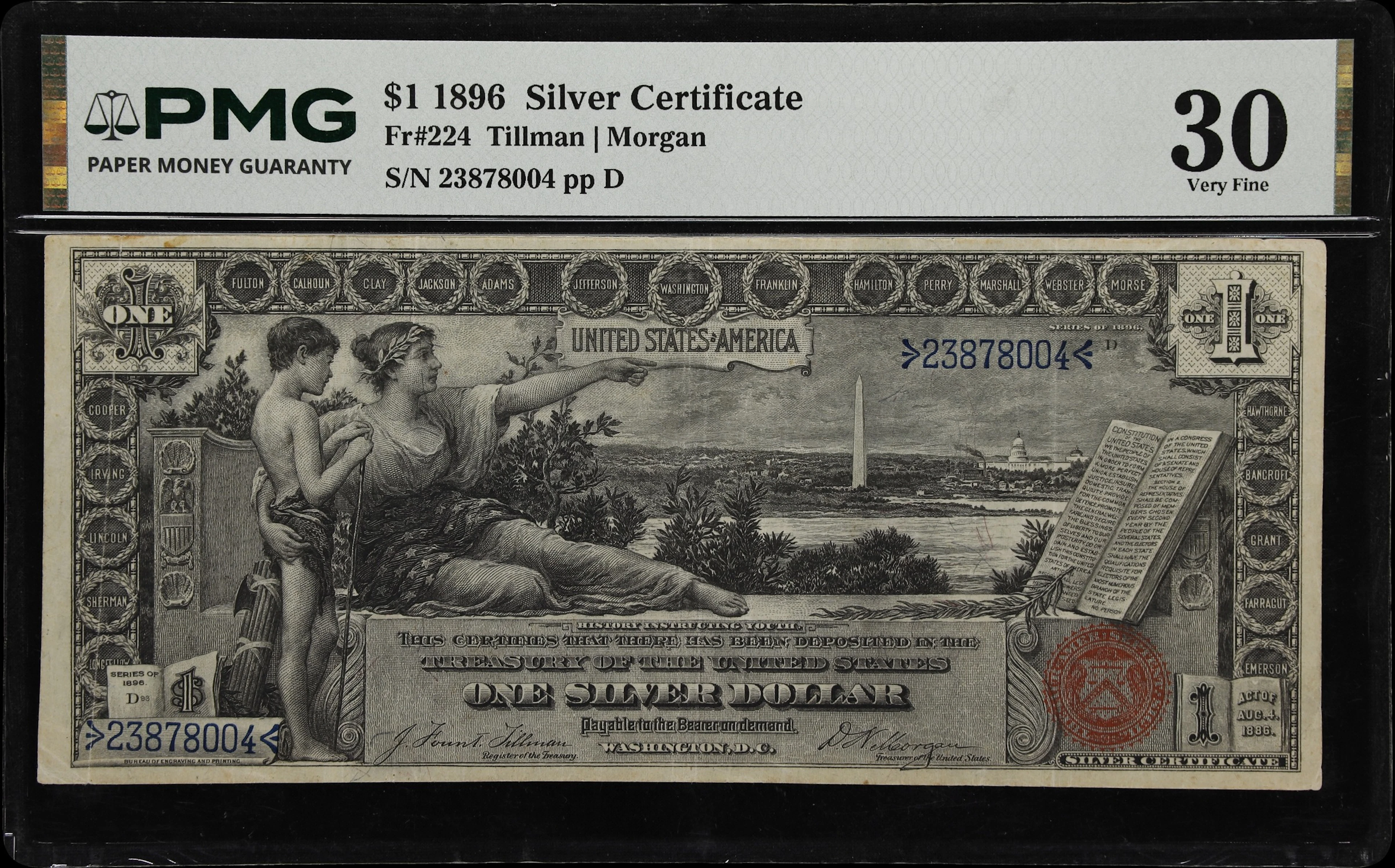 Fr. 224. 1896 $1 Silver Certificate. PMG Very Fine 30.