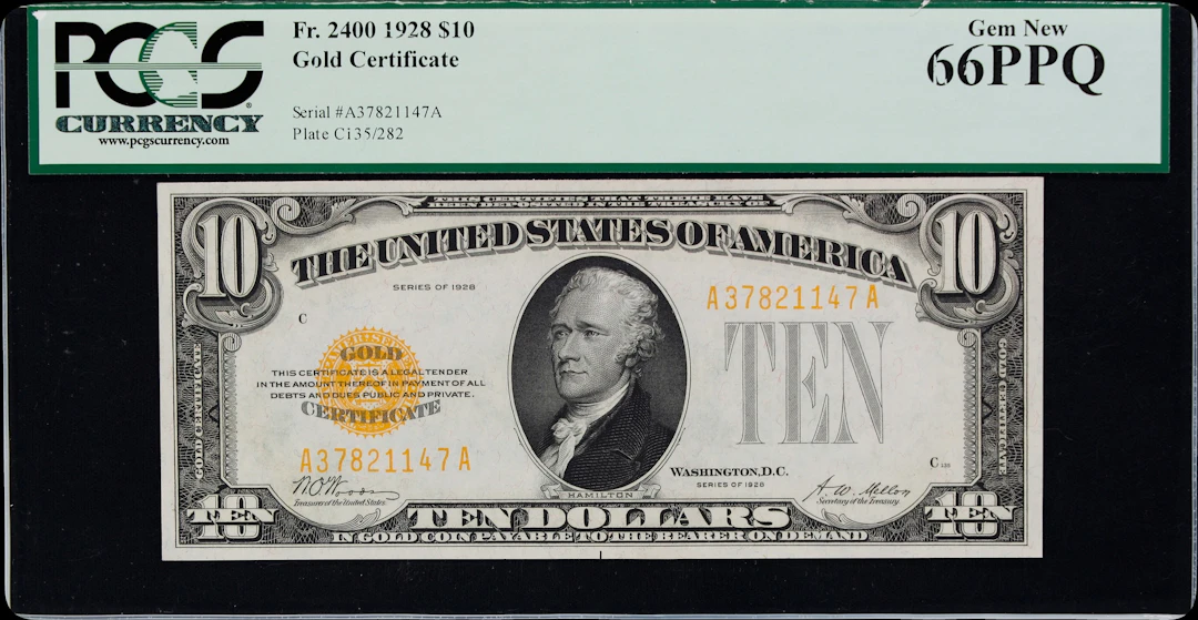 Fr. 2400. 1928 $10 Gold Certificate. PCGS Currency Gem New 66 PPQ.