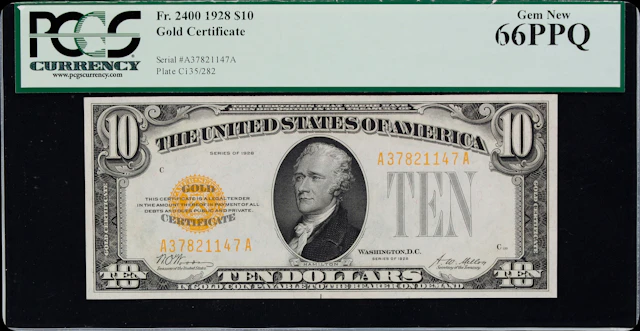 Fr. 2400. 1928 $10 Gold Certificate. PCGS Currency Gem New 66 PPQ.