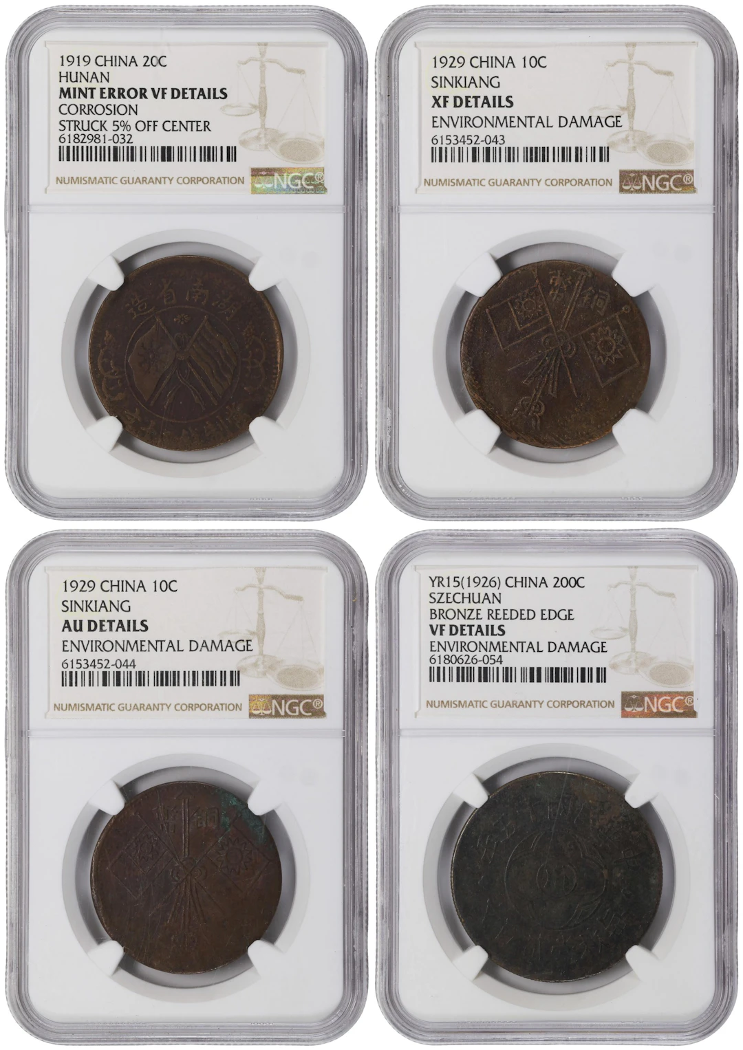 (t) CHINA. Quartet of Mixed Denominations (4 Pieces), 1919-29. All