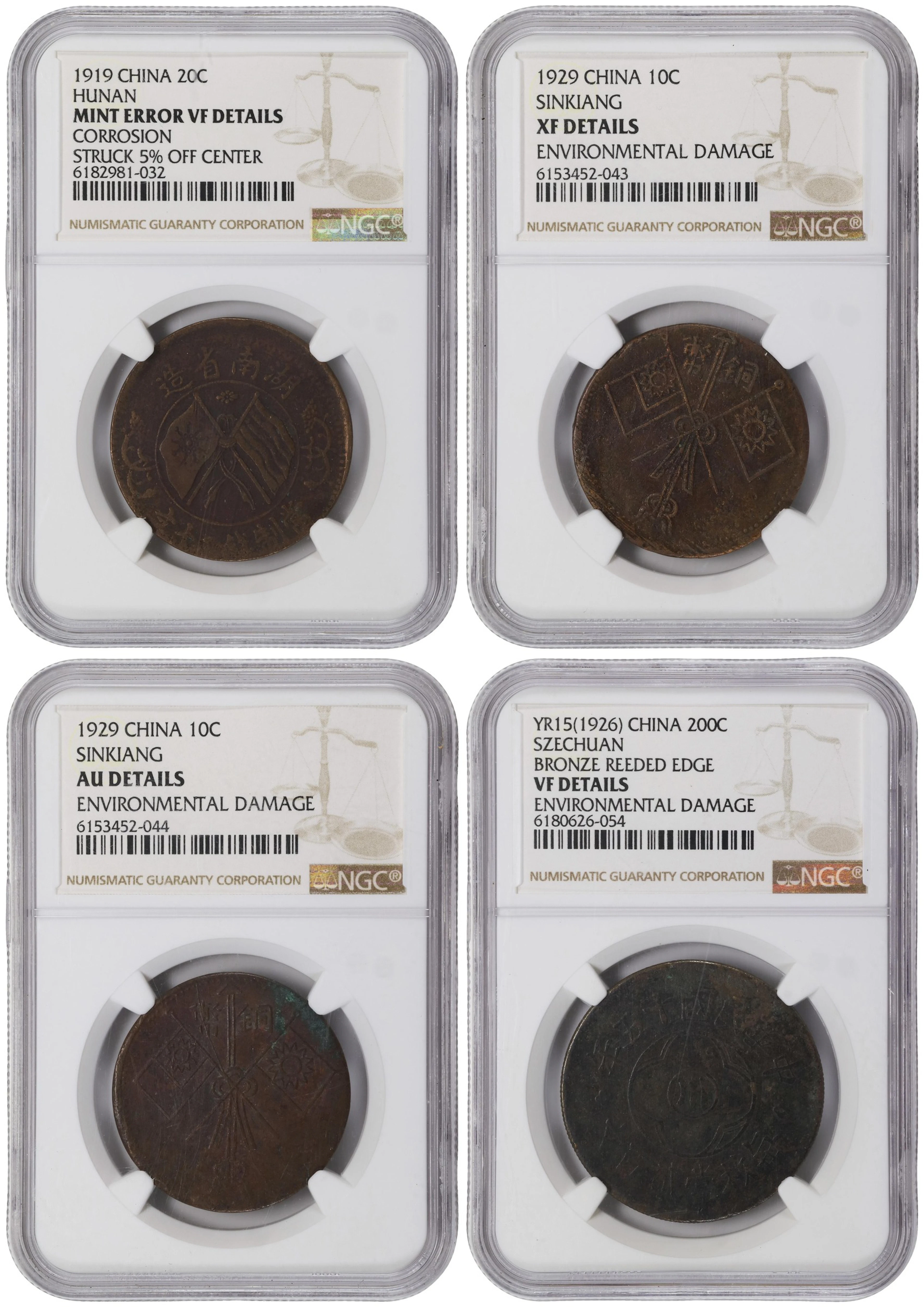 (t) CHINA. Quartet of Mixed Denominations (4 Pieces), 1919-29. All