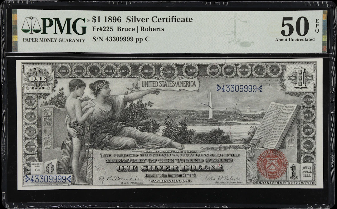 Fr. 225. 1896 $1 Silver Certificate. PMG About Uncirculated 50 EPQ.