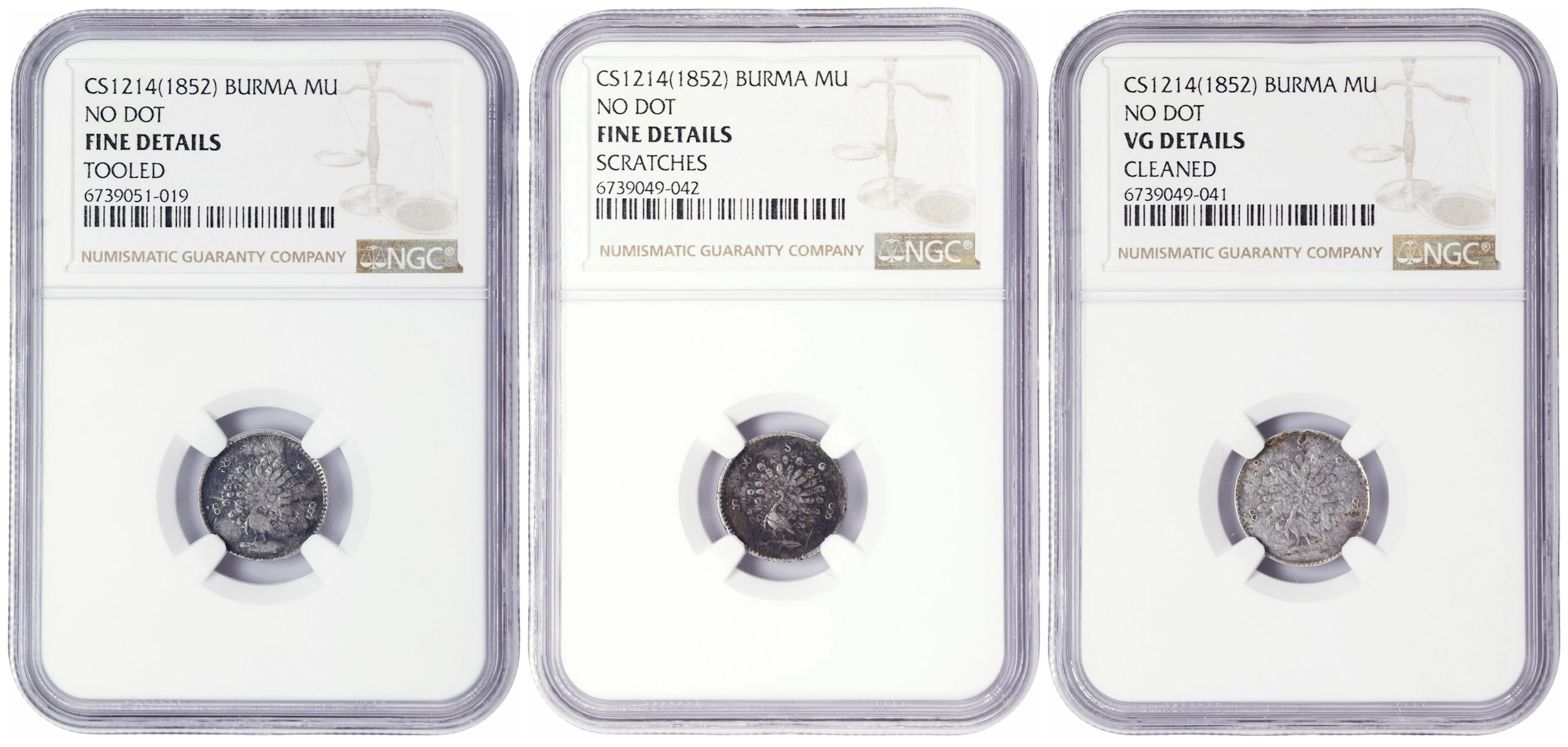 BURMA. Trio of Mu (3 Pieces), CS 1214 (1852). Mandalay Mint. Mindon.