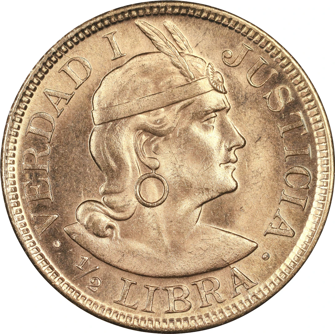 (0.118 oz, 3.67 g AGW). Peru. 1966 Gold 1/2 Libra.