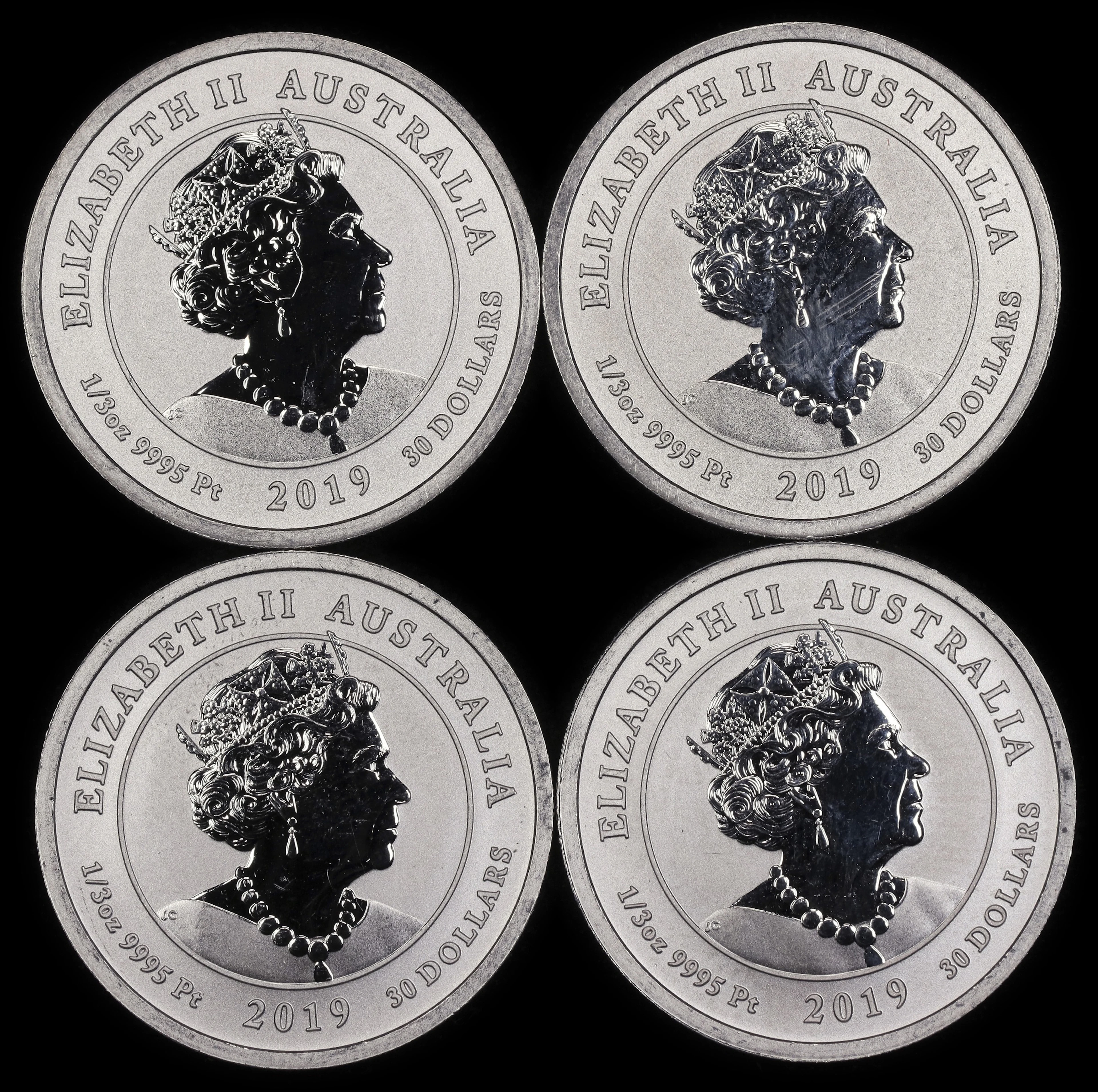 (1.333 oz, 41.472 g APtW). Australia. Lot of (4) 2019 Humpback Whale