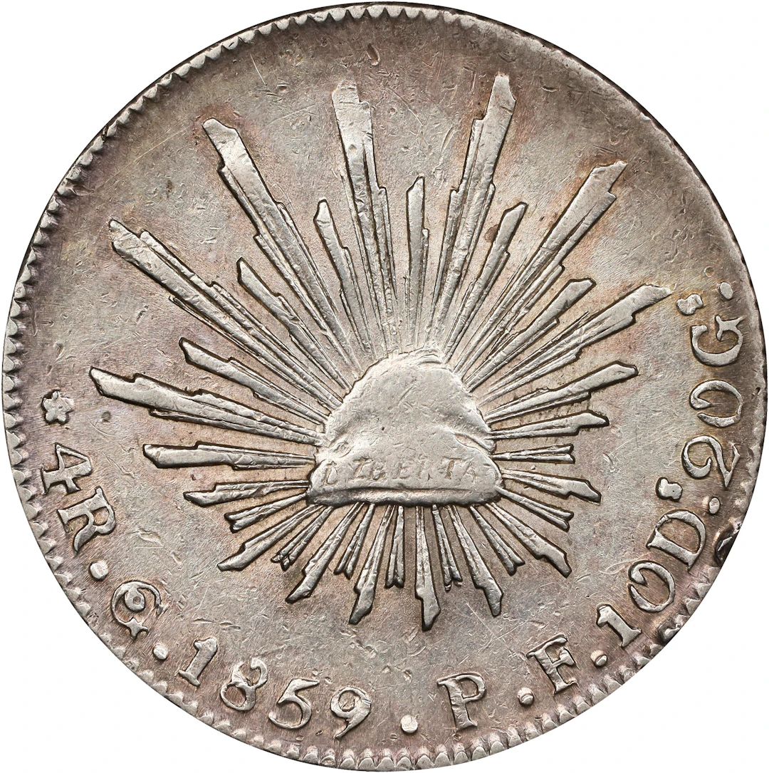 MEXICO. 4 Reales, 1859-Go PF. Guanajuato Mint. ALMOST UNCIRCULATED