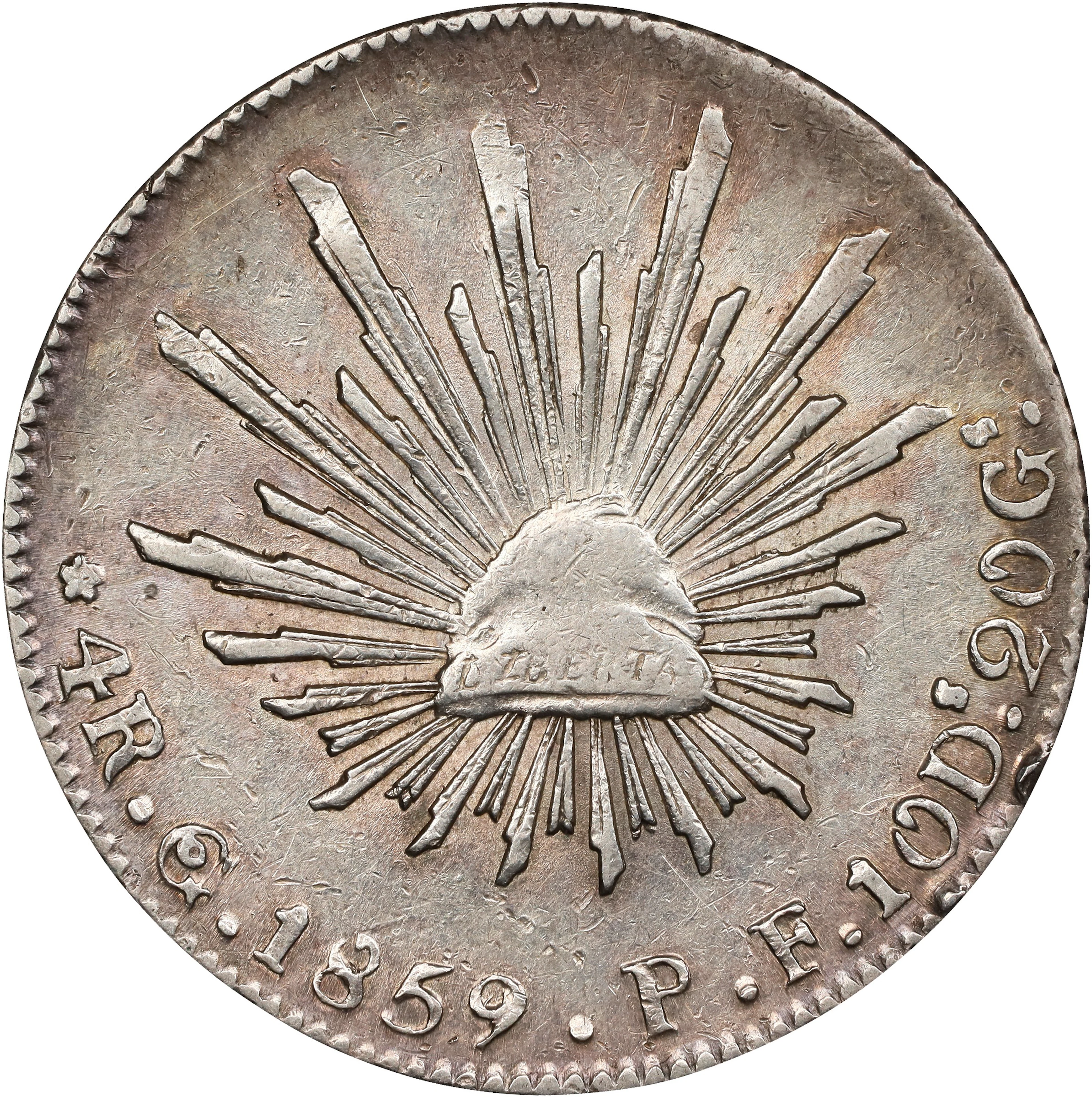 MEXICO. 4 Reales, 1859-Go PF. Guanajuato Mint. ALMOST UNCIRCULATED