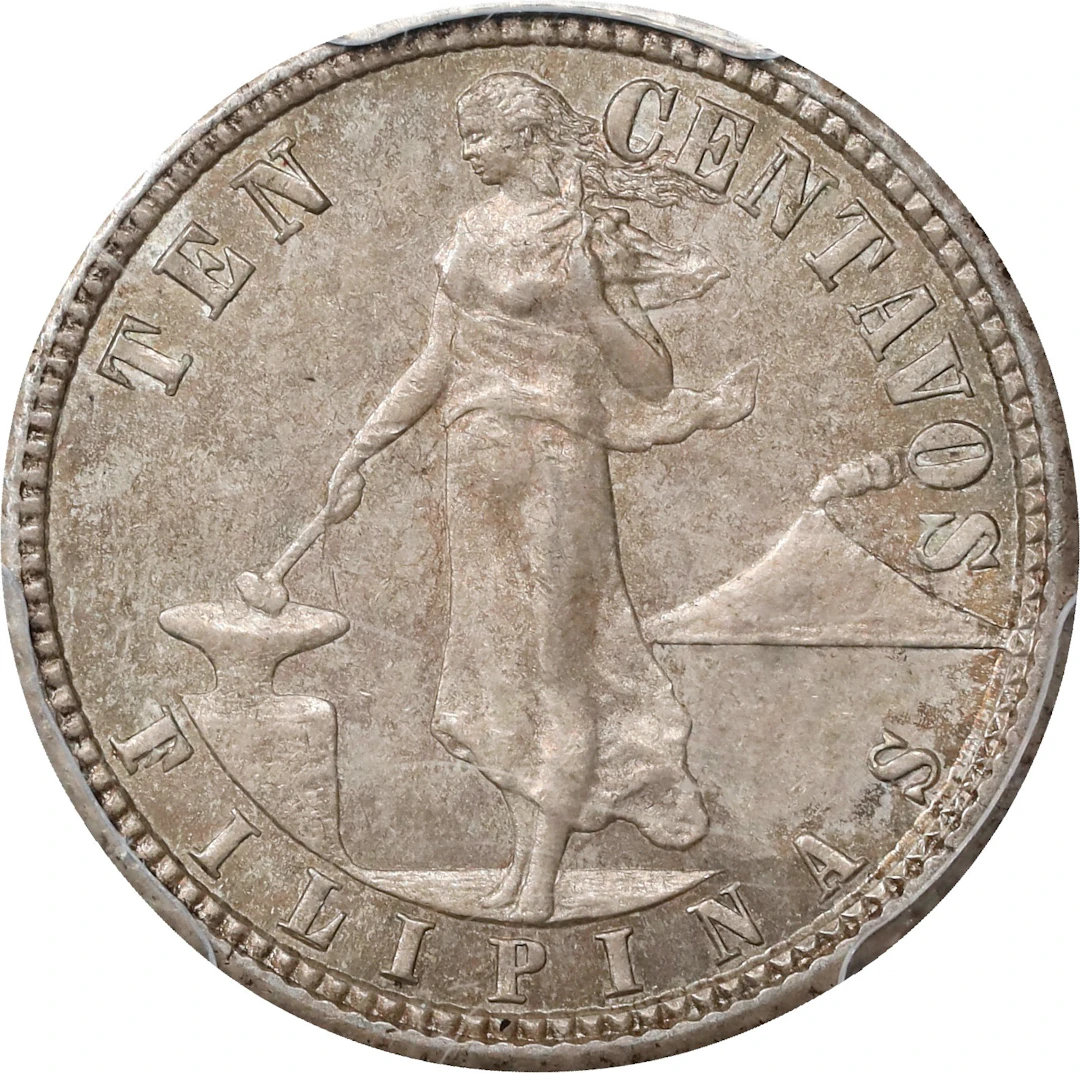 PHILIPPINES. 10 Centavos, 1907-S. San Francisco Mint. PCGS AU-58.