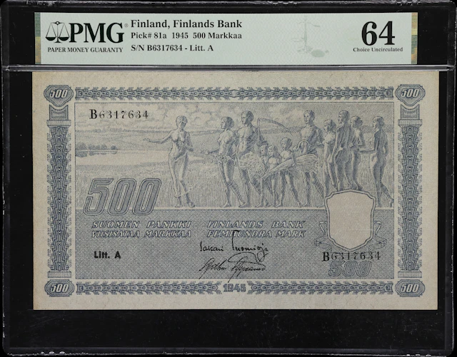 (◊) FINLAND. Finlands Bank. 500 Markkaa, 1945. P-81a. PMG Choice Uncirculated