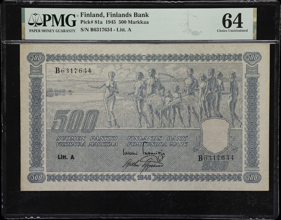 (◊) FINLAND. Finlands Bank. 500 Markkaa, 1945. P-81a. PMG Choice Uncirculated