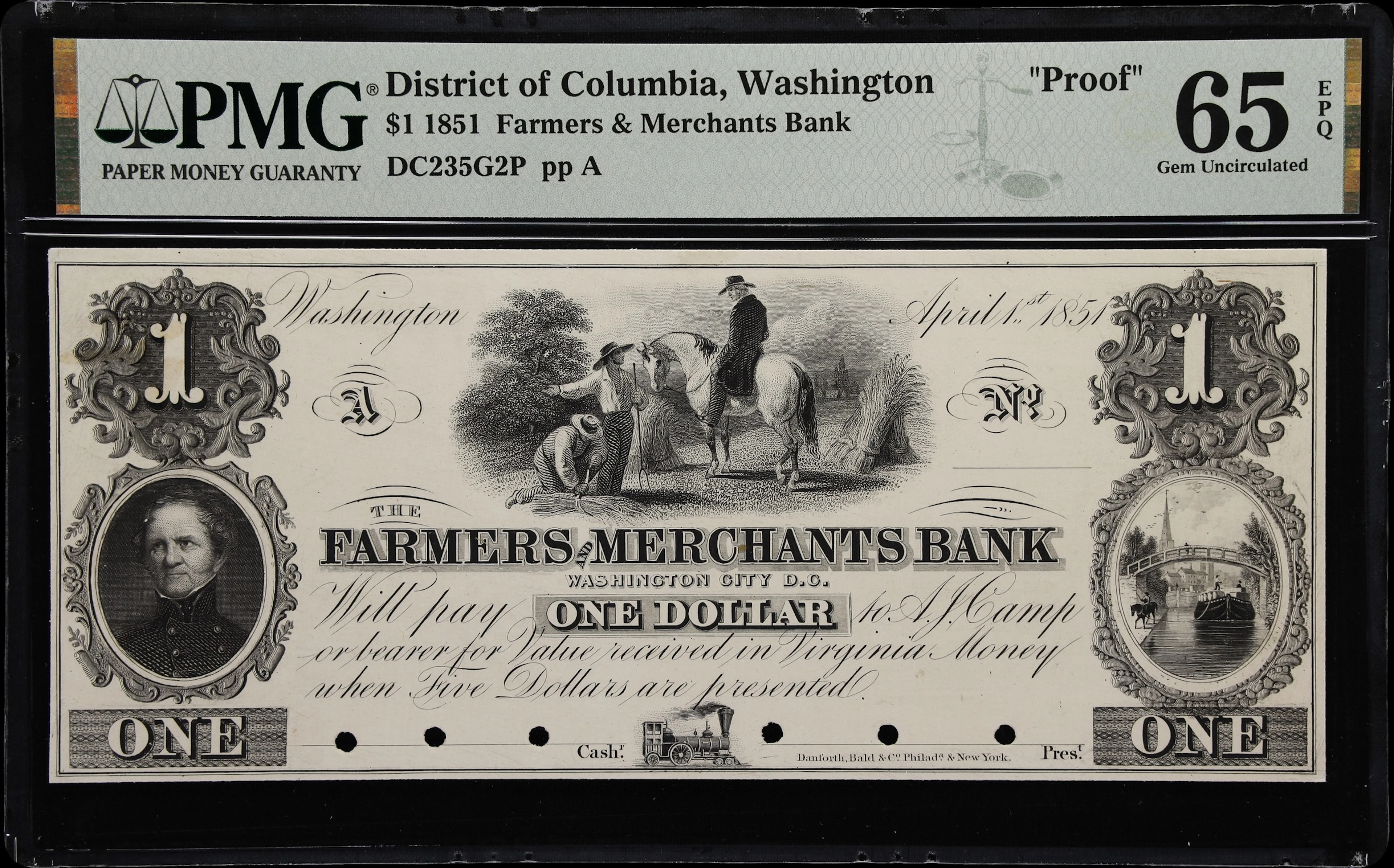 Washington, District of Columbia. Farmers & Merchants Bank. 1851 $1.