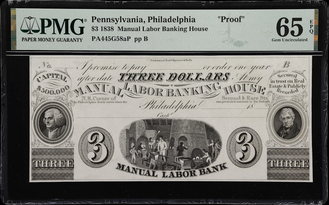 Philadelphia, Pennsylvania. Manual Labor Banking House. 18xx $3. PMG