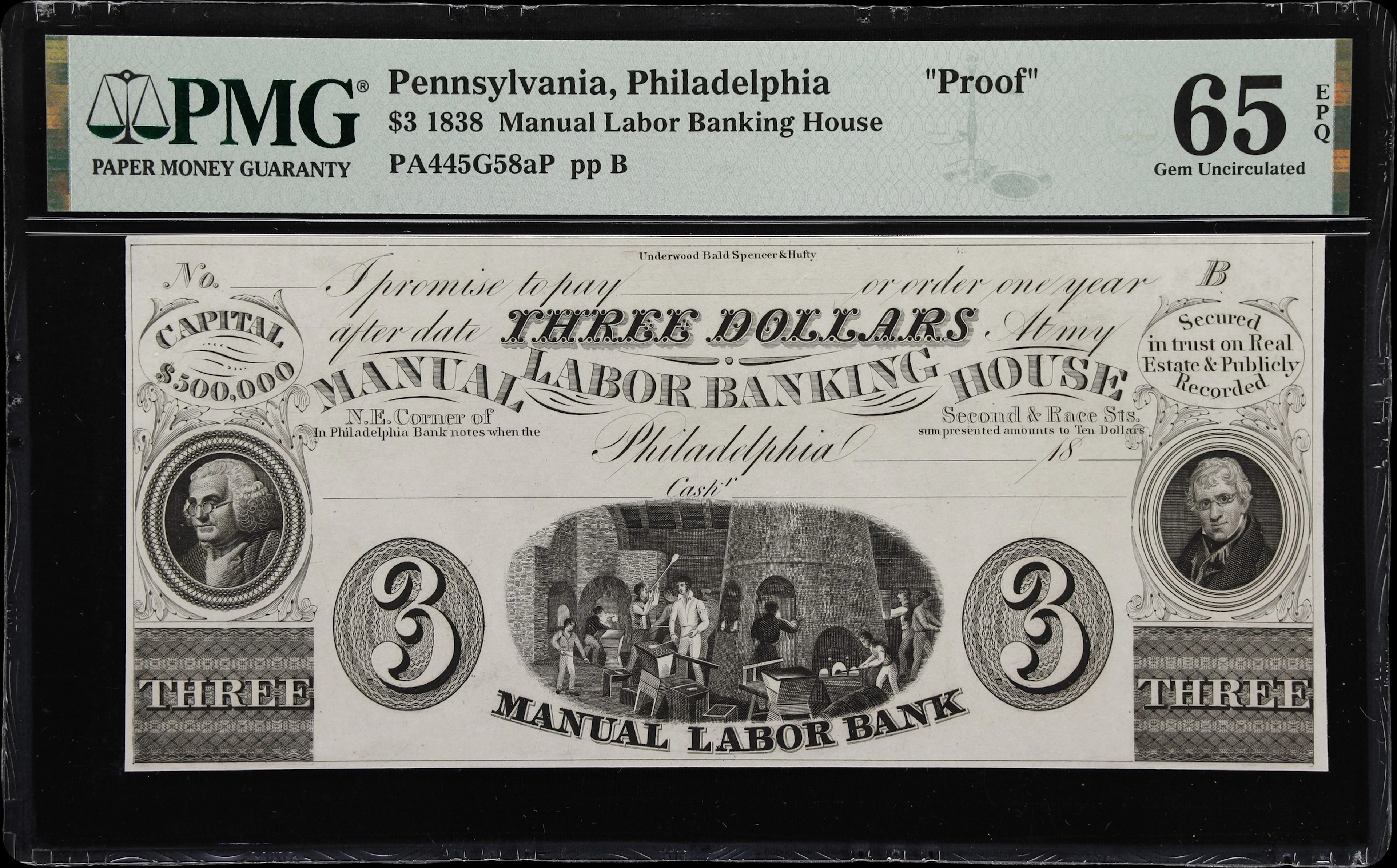 Philadelphia, Pennsylvania. Manual Labor Banking House. 18xx $3. PMG