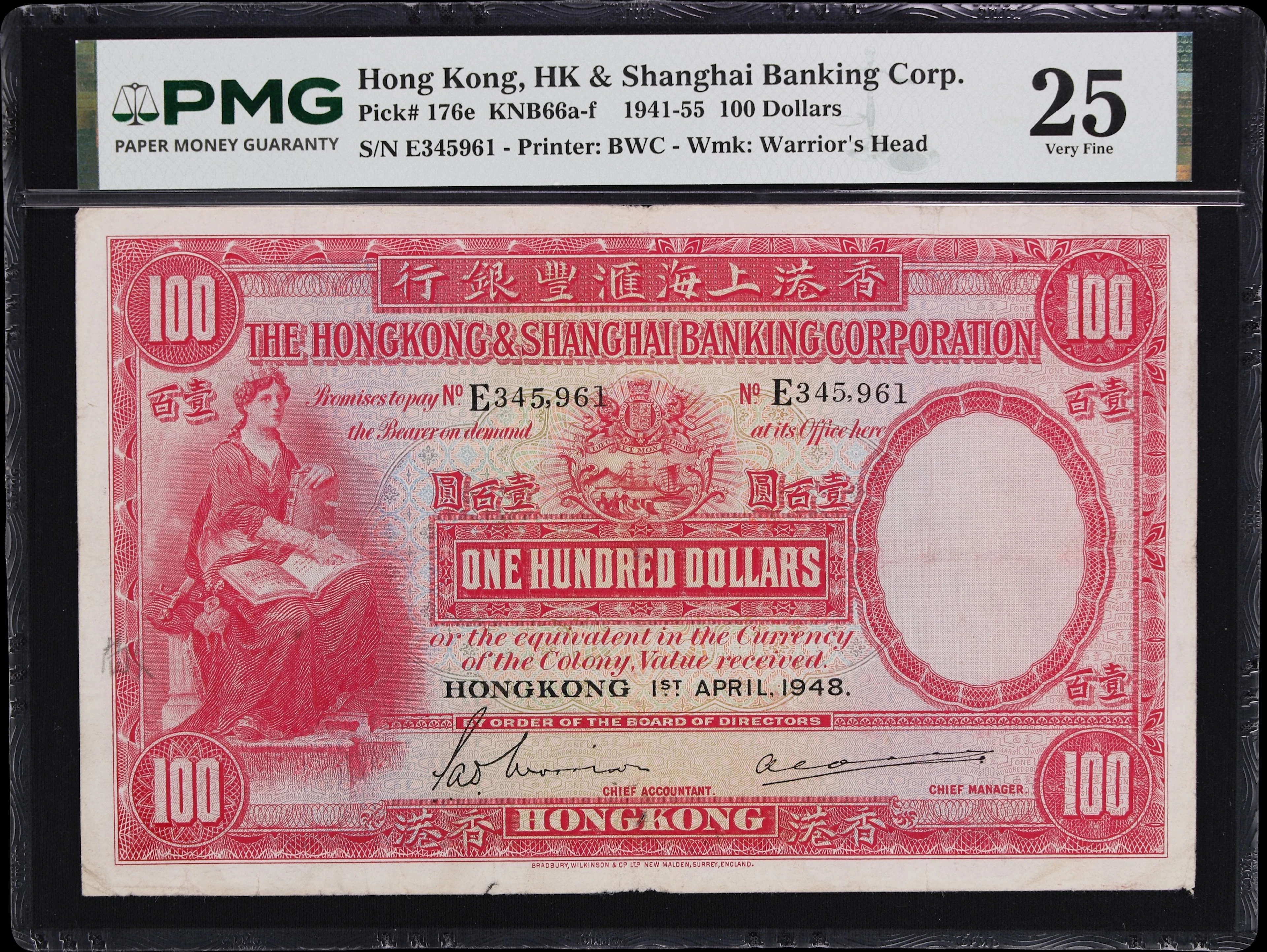 HONG KONG (SAR). Hong Kong & Shanghai Banking Corporation. 100 Dollars