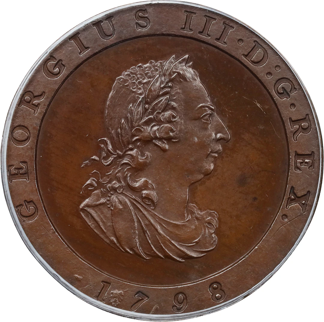 ISLE OF MAN. Bronzed Copper 1/2 Penny, 1798. Birmingham (Soho) Mint.