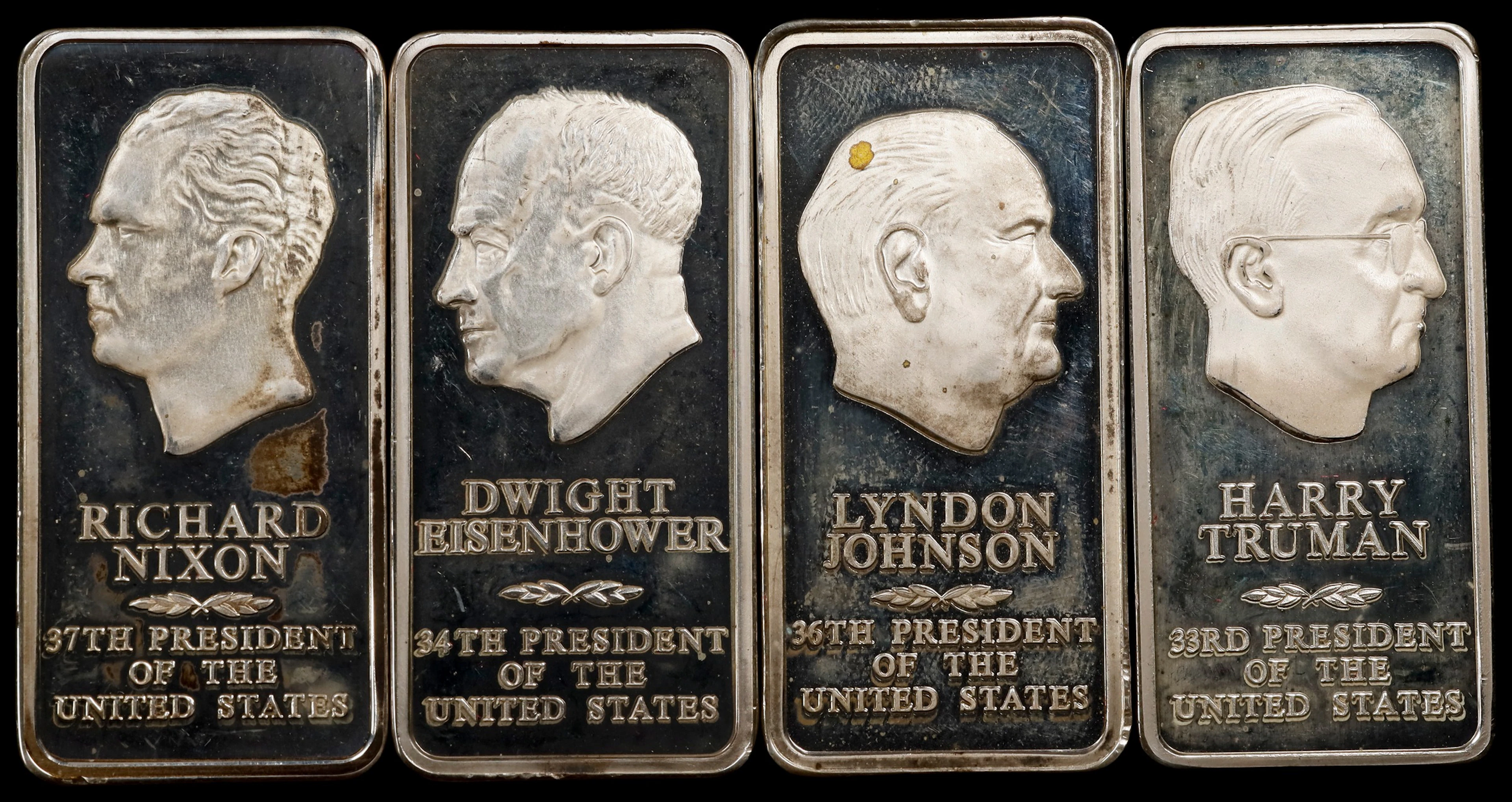 (19.271 oz, 599.4 g ASW). Lot of (4) Danbury Mint 2500 grain Presidential
