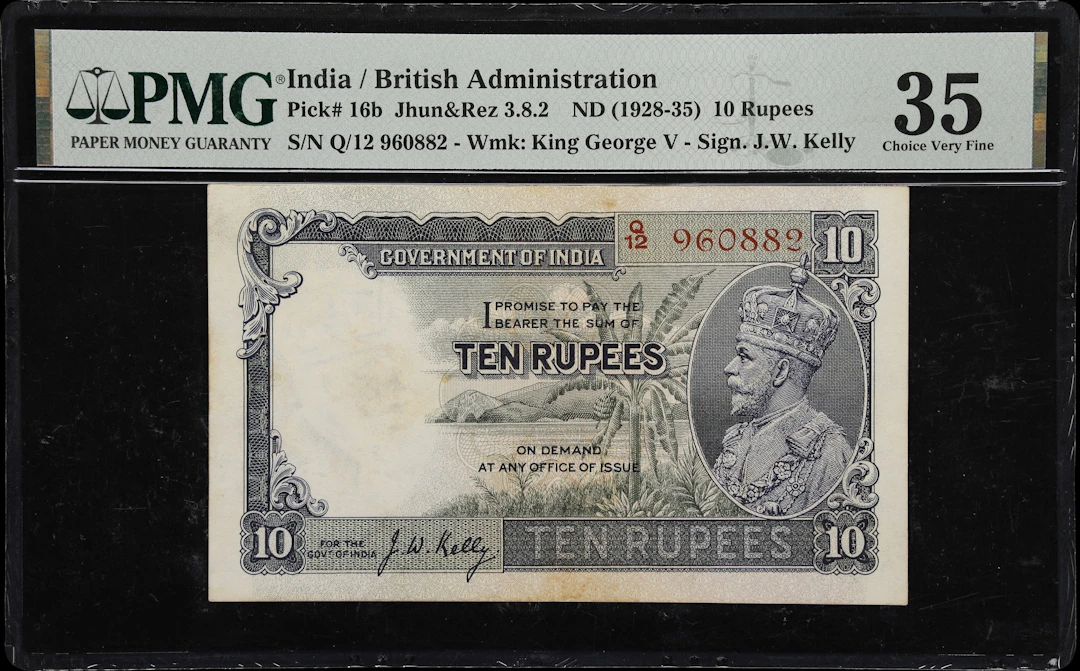INDIA. Government of India. 10 Rupees, ND (1928-35). P-16b. Jhun&Rez
