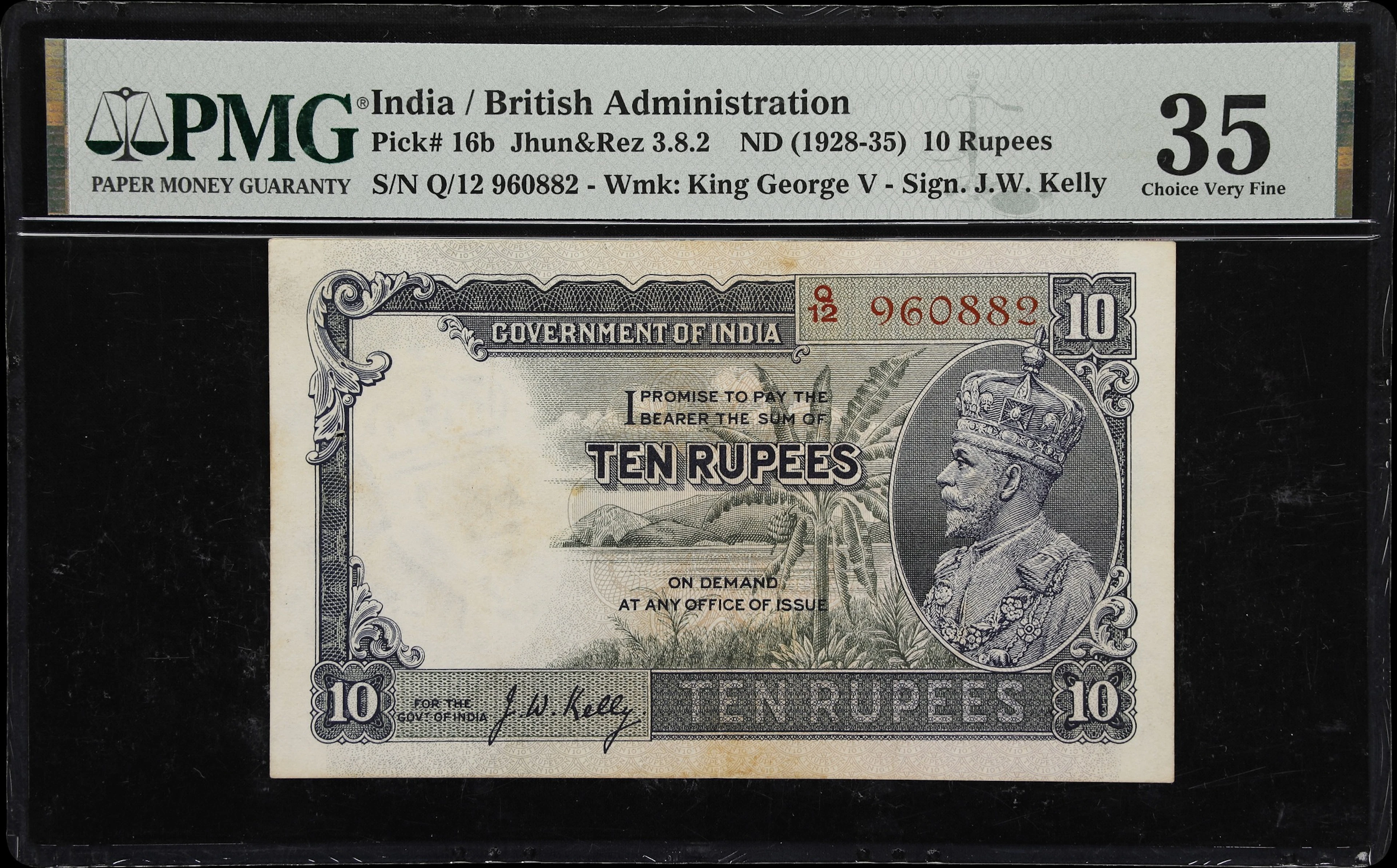 INDIA. Government of India. 10 Rupees, ND (1928-35). P-16b. Jhun&Rez