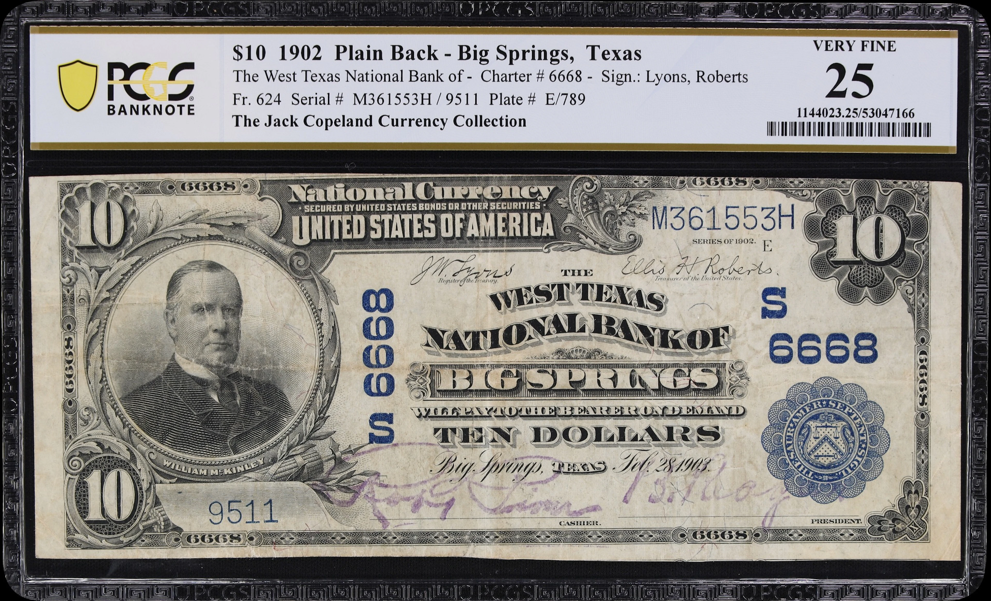 Big Springs, Texas. $10 1902 Plain Back. Fr. 624. West Texas NB. Charter