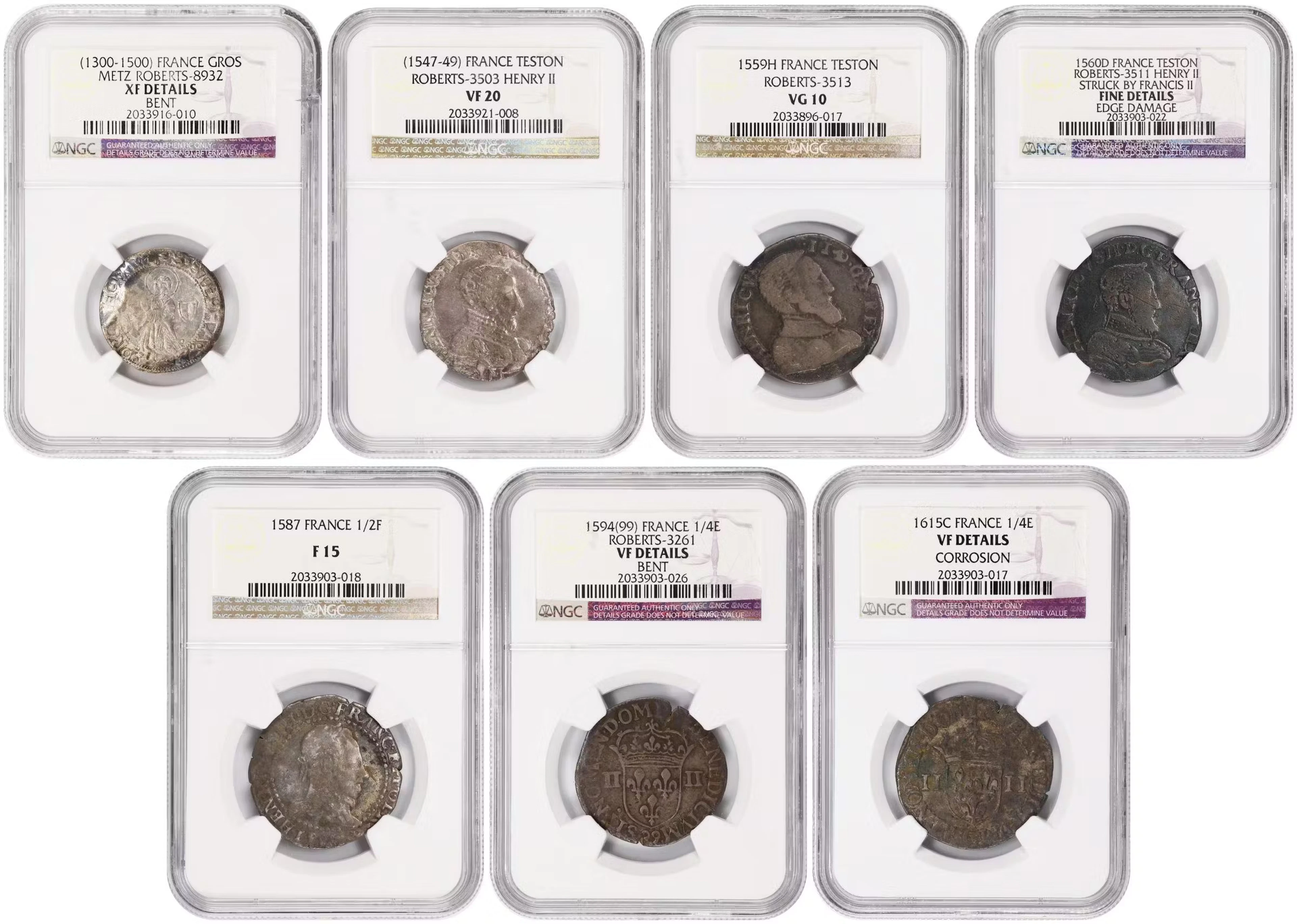 FRANCE. Septet of Silver Issues (7 Pieces), 1300-1615. Philip IV to