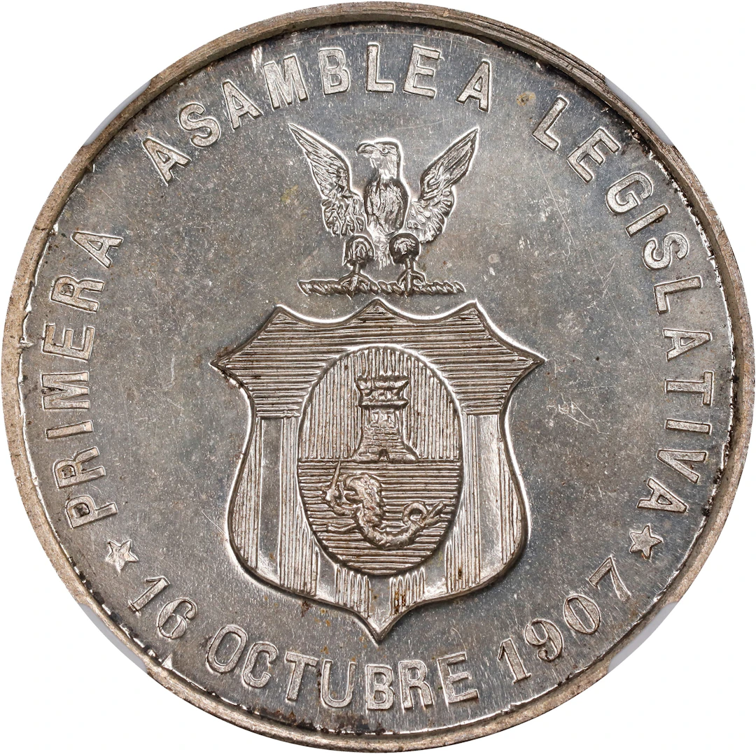 PHILIPPINES. First Legislative Assembly Silvered Bronze Medal, 1907. NGC MS-66.