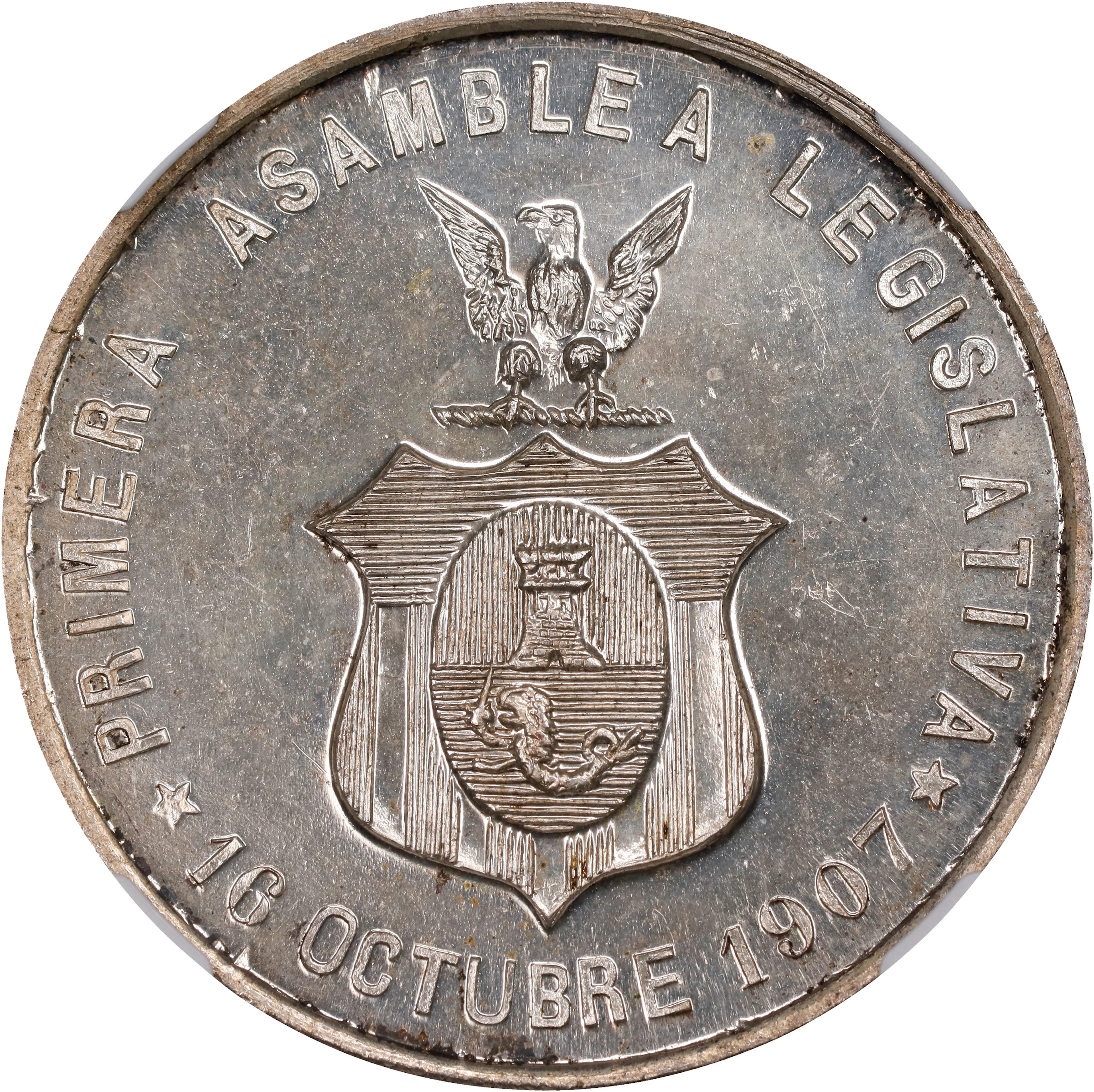 PHILIPPINES. First Legislative Assembly Silvered Bronze Medal, 1907. NGC MS-66.