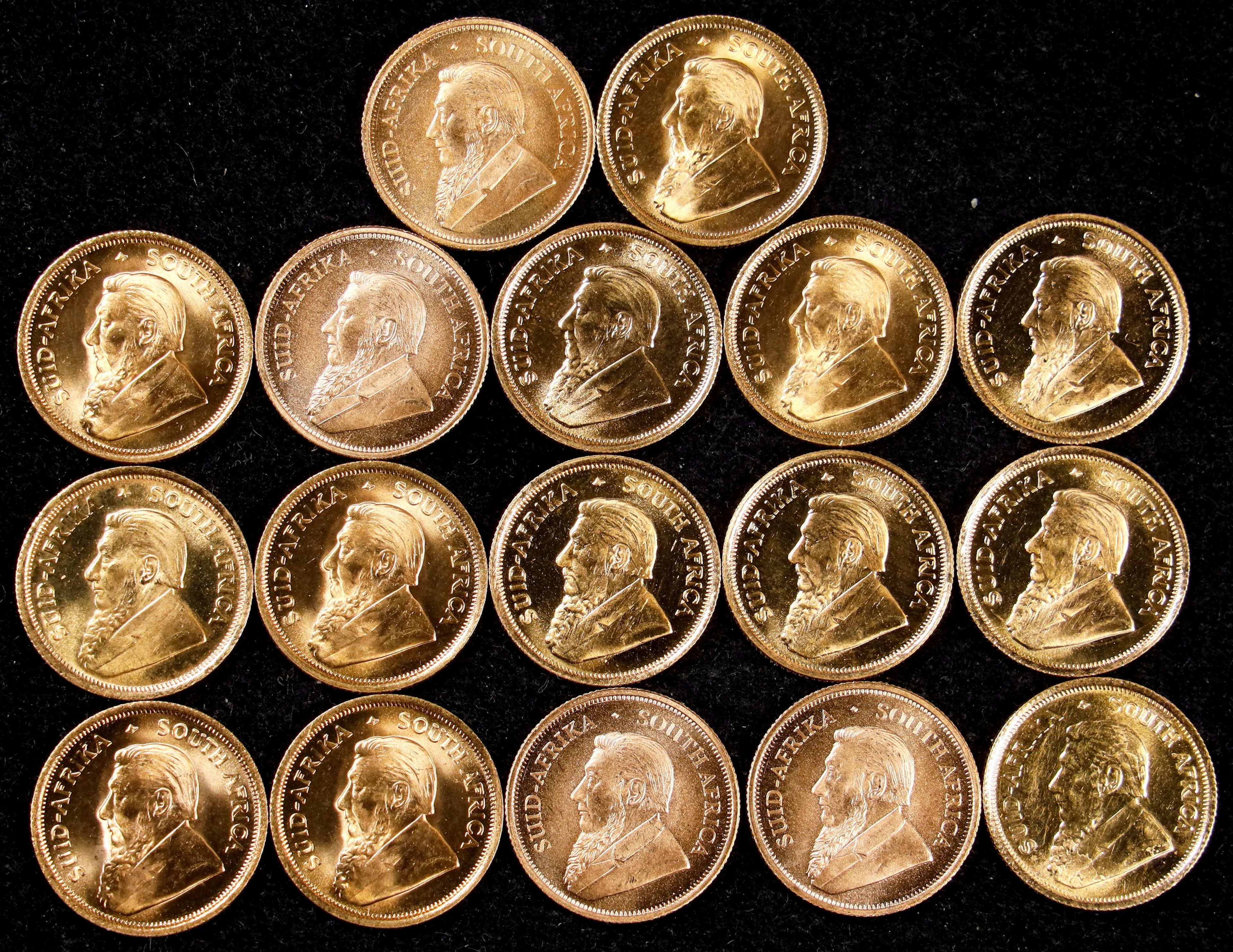 (1.7 oz, 52.876 g AGW). South Africa. Lot of (17) Mixed Date 1/10