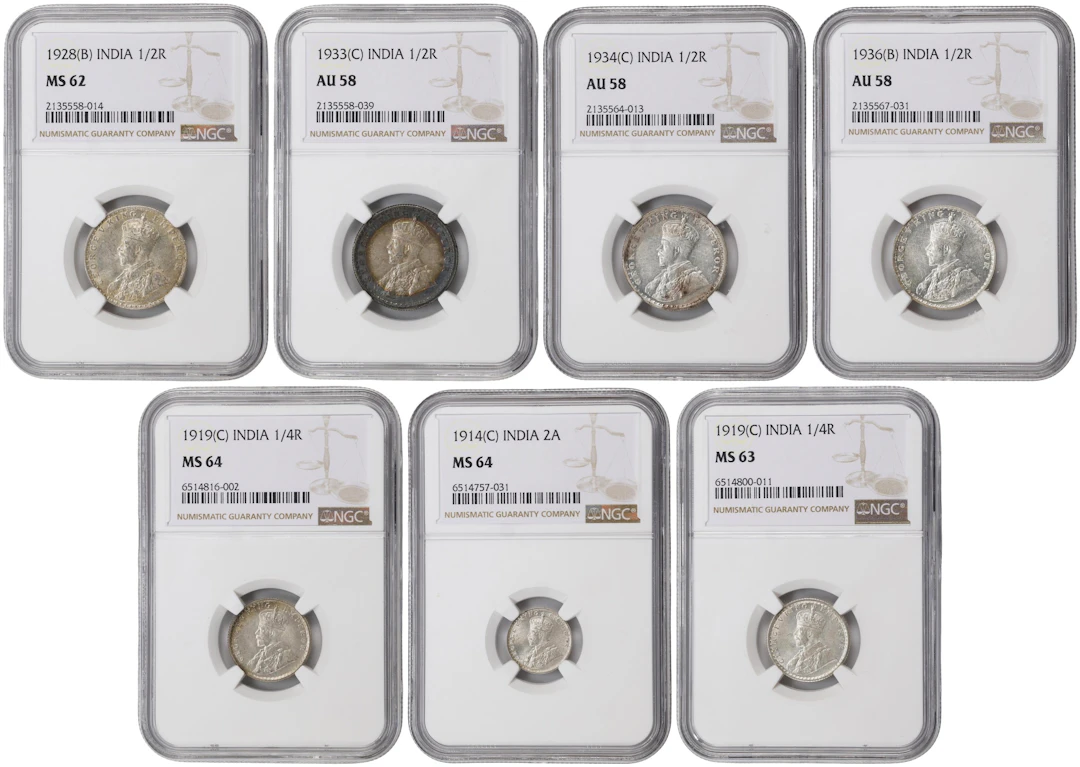 INDIA. Septet of Silver Denominations (7 Pieces), 1914-36. George