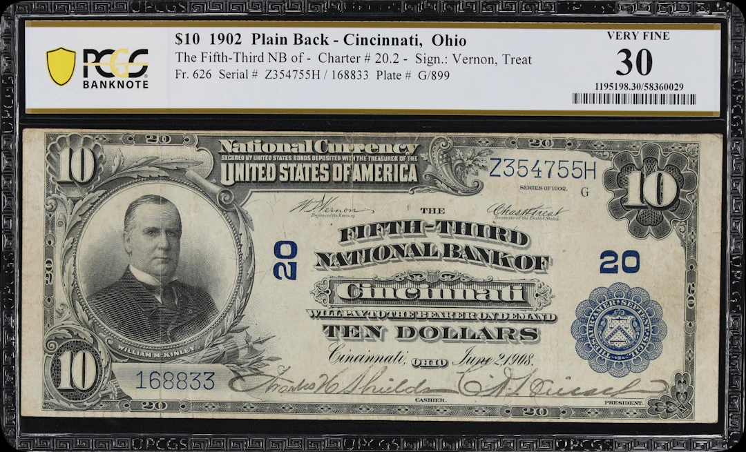 Cincinnati, Ohio. $10 1902 Plain Back. Fr. 626. Fifth-Third NB. Charter