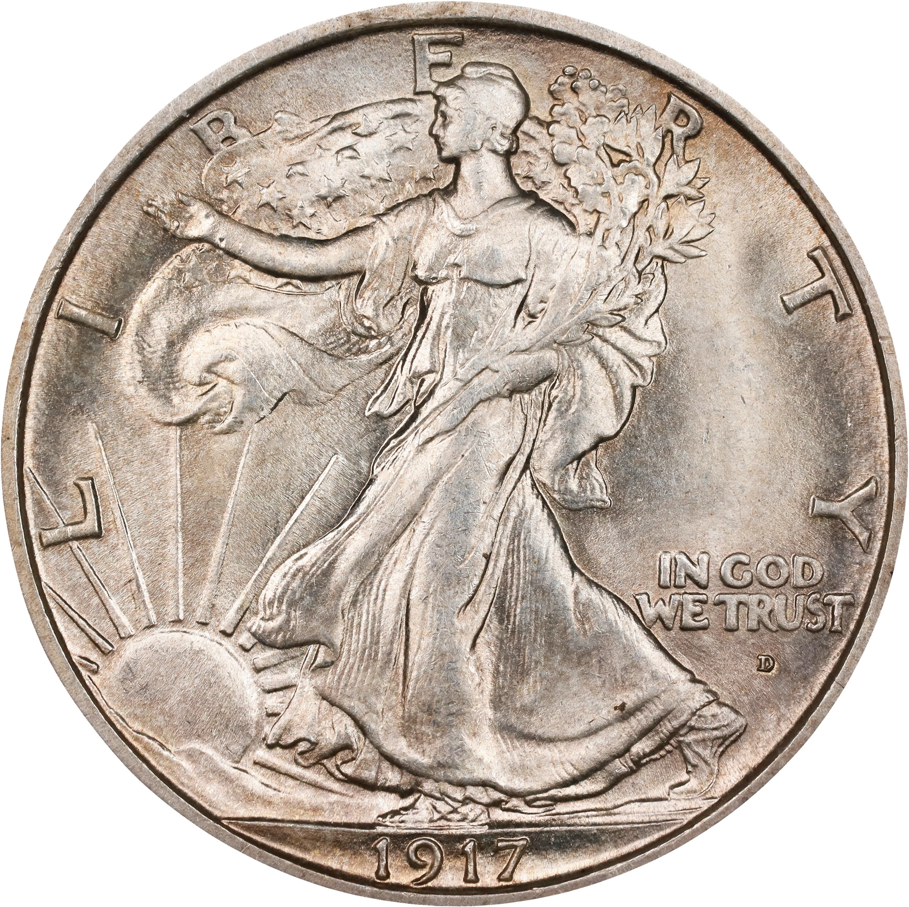 1917-D Walking Liberty Half Dollar. Obverse Mintmark. MS-65 (ICG).