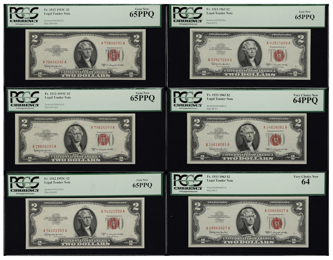 Lot of (6) Fr. 1512 & 1513. 1963 $2 Legal Tender Notes. PCGS Currency