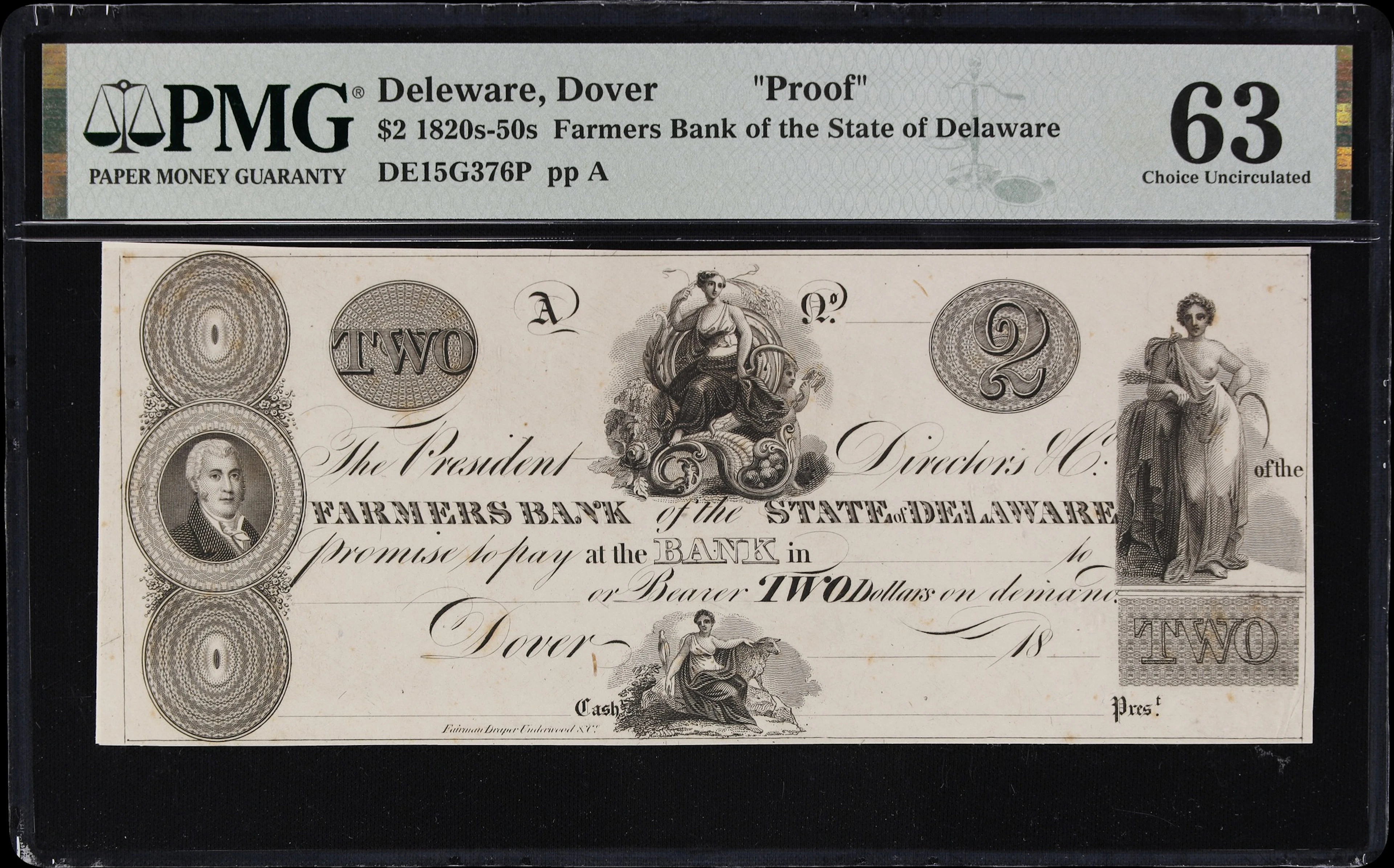 Dover, Delaware. Farmers Bank of the State of Delaware. 18xx $2. PMG
