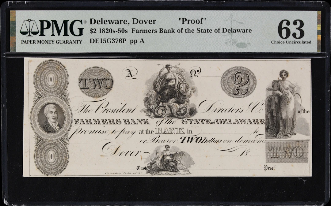 Dover, Delaware. Farmers Bank of the State of Delaware. 18xx $2. PMG