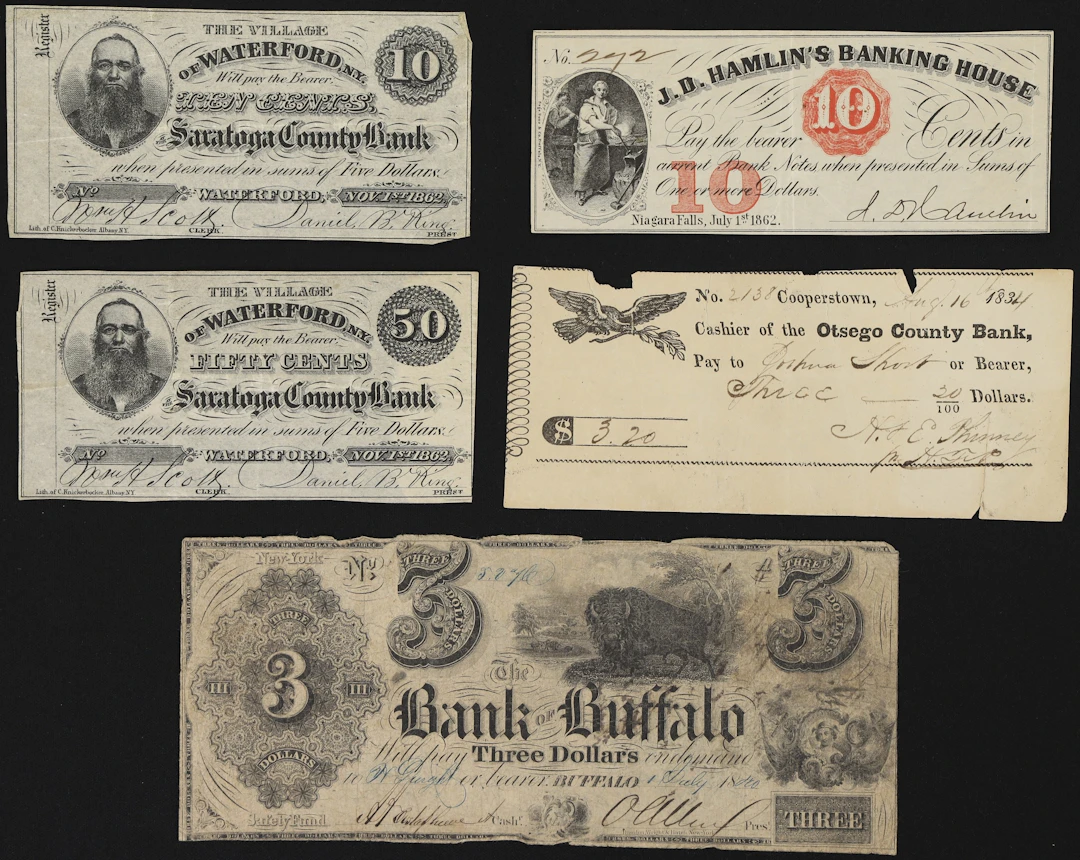 Lot of (5) New York Obsoletes. Mixed Issuers. 1834 - 62 Mixed Denominations.