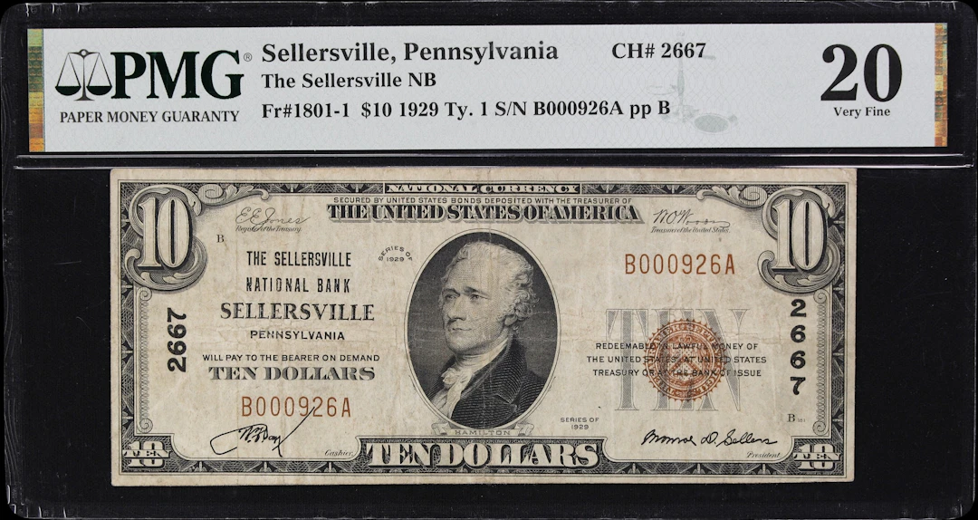 Sellersville, Pennsylvania. $10 1929 Ty. 1. Fr. 1801-1. Sellersville