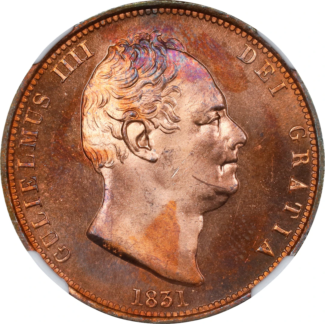 GREAT BRITAIN. 1/2 Penny, 1831. London Mint. William IV. NGC MS-64 Red.
