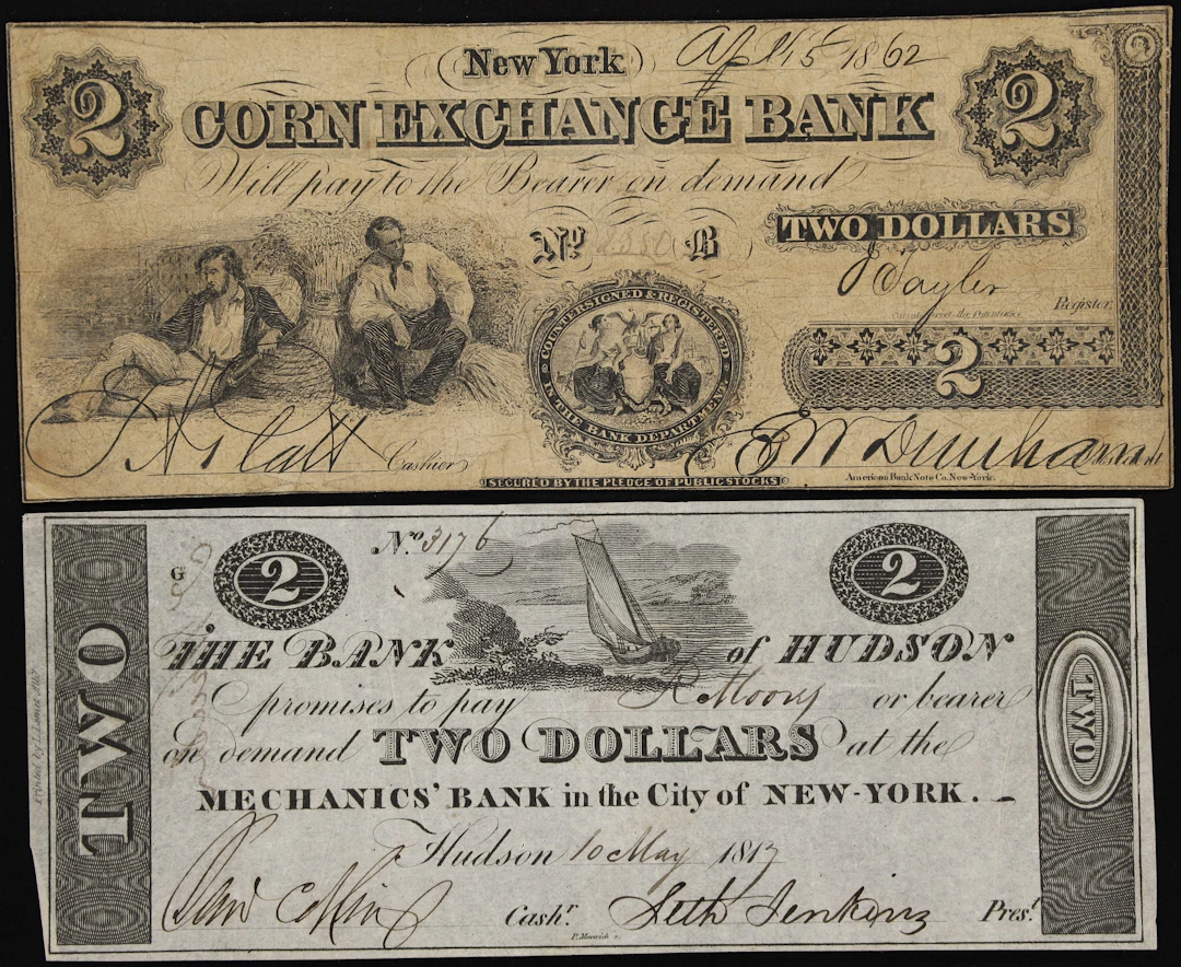 Lot of (2) Hudson & New York, New York. Bank of Hudson & Corn Exchange