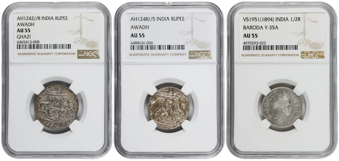 INDIA. Trio of Silver Denominations (3 Pieces), 1826-94. All NGC Certified.