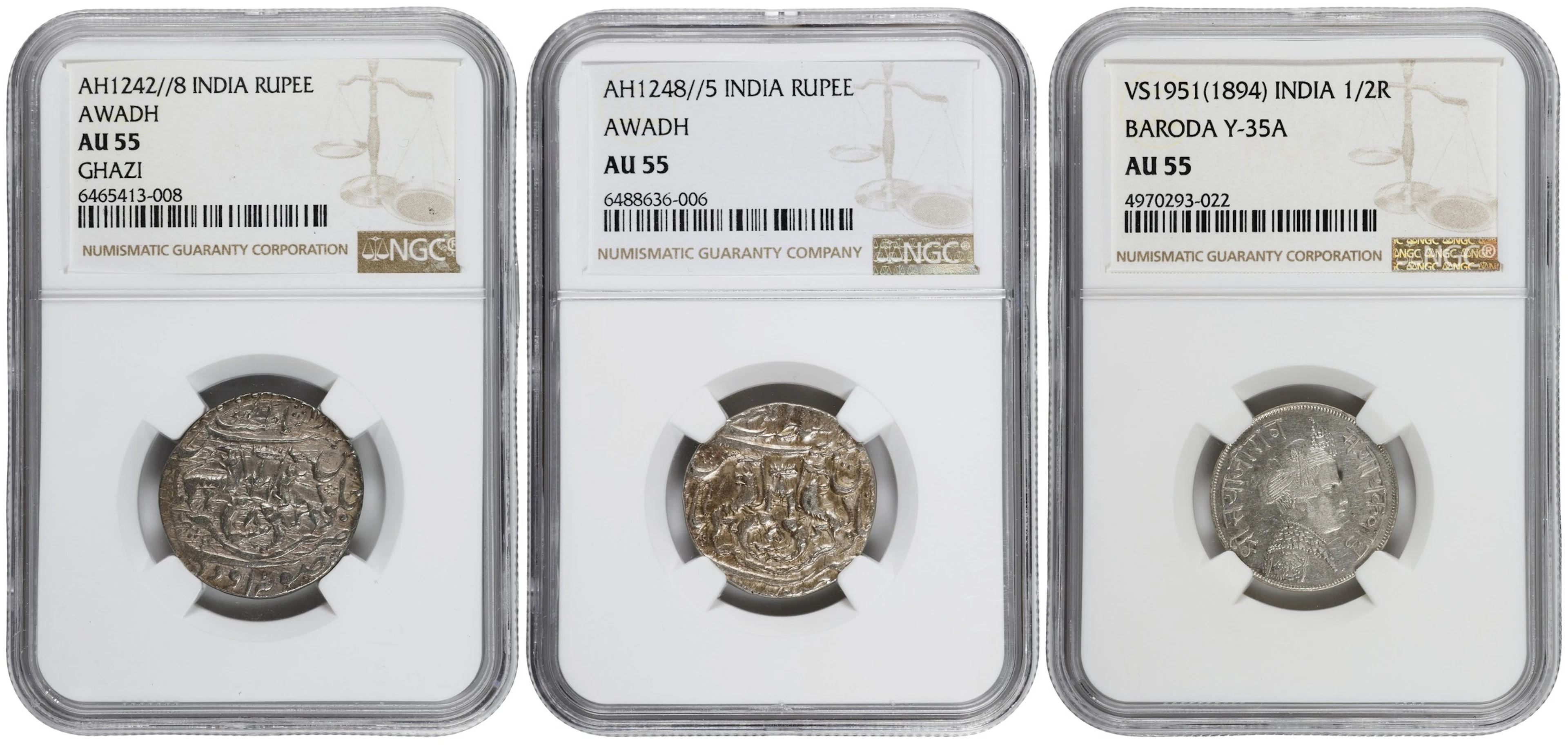 INDIA. Trio of Silver Denominations (3 Pieces), 1826-94. All NGC Certified.