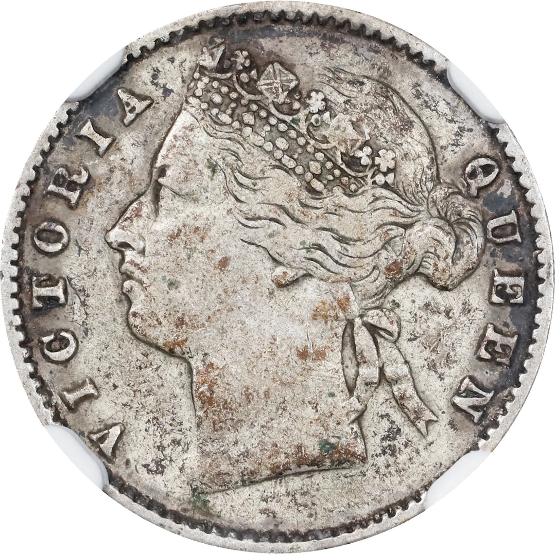STRAITS SETTLEMENTS. 10 Cents, 1881. London Mint. Victoria. NGC VF-30.