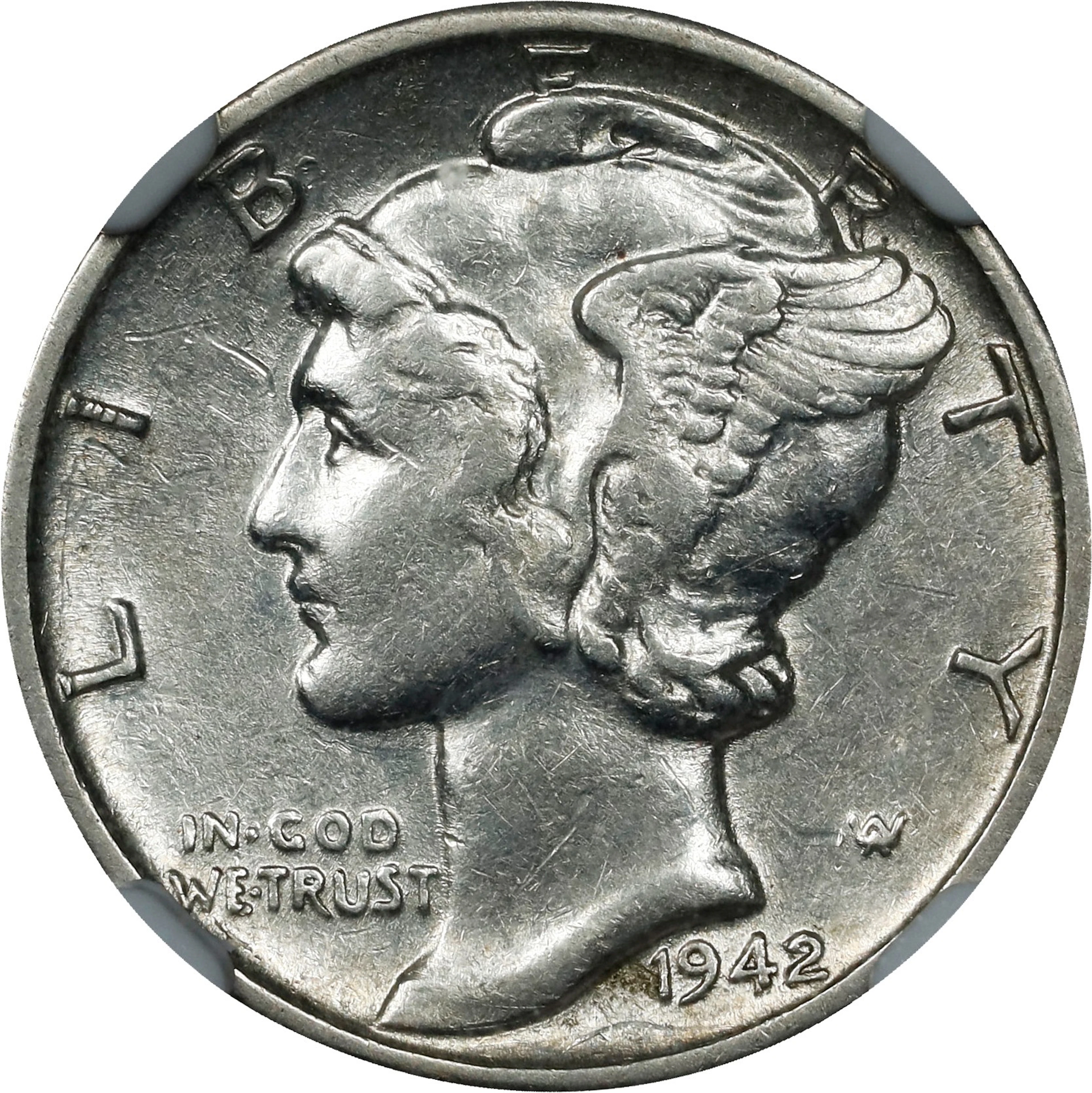 1942/1-D Mercury Dime. FS-101. AU-53 (NGC).